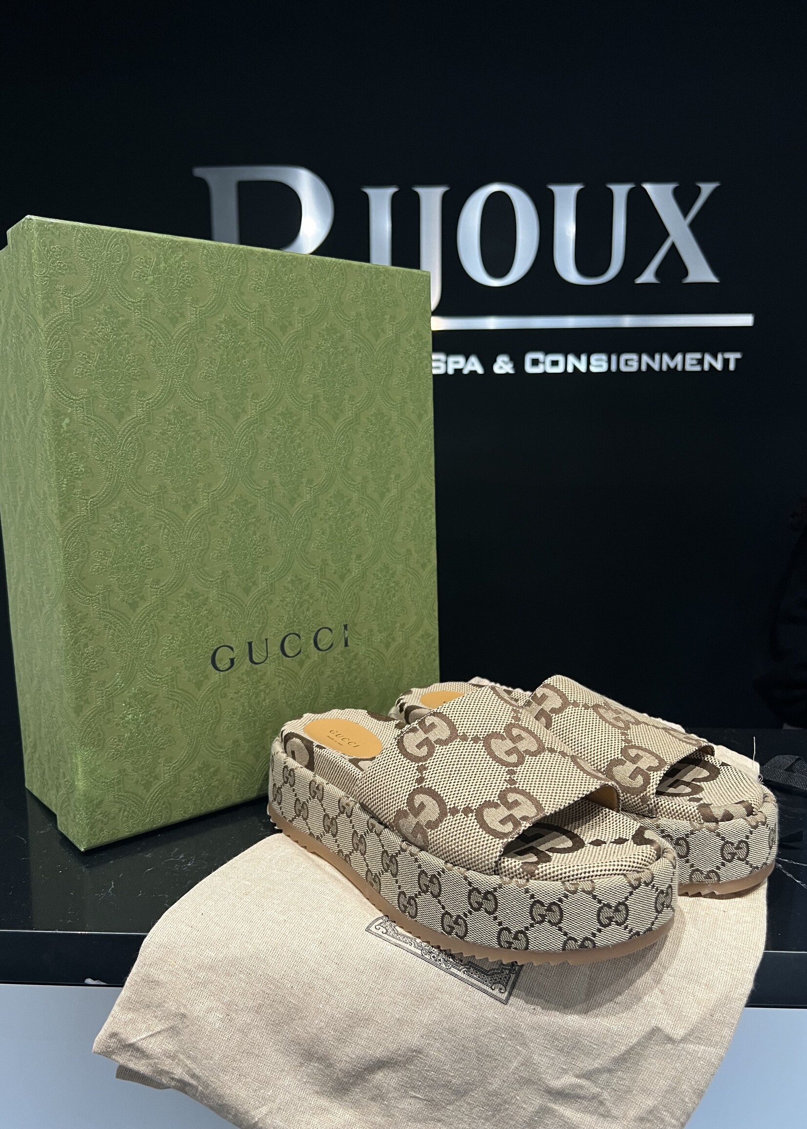 Gucci SOLD - Gucci Monogram Platform Sandals