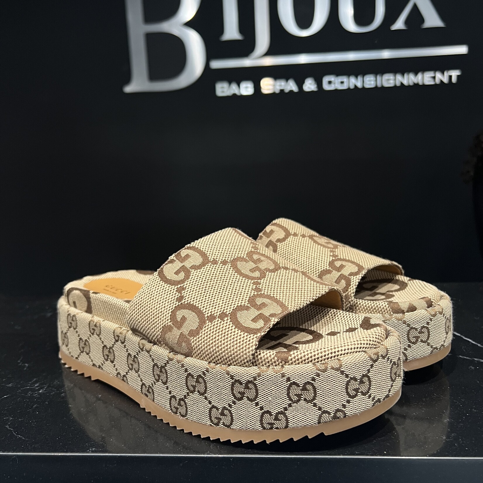 Gucci SOLD - Gucci Monogram Platform Sandals