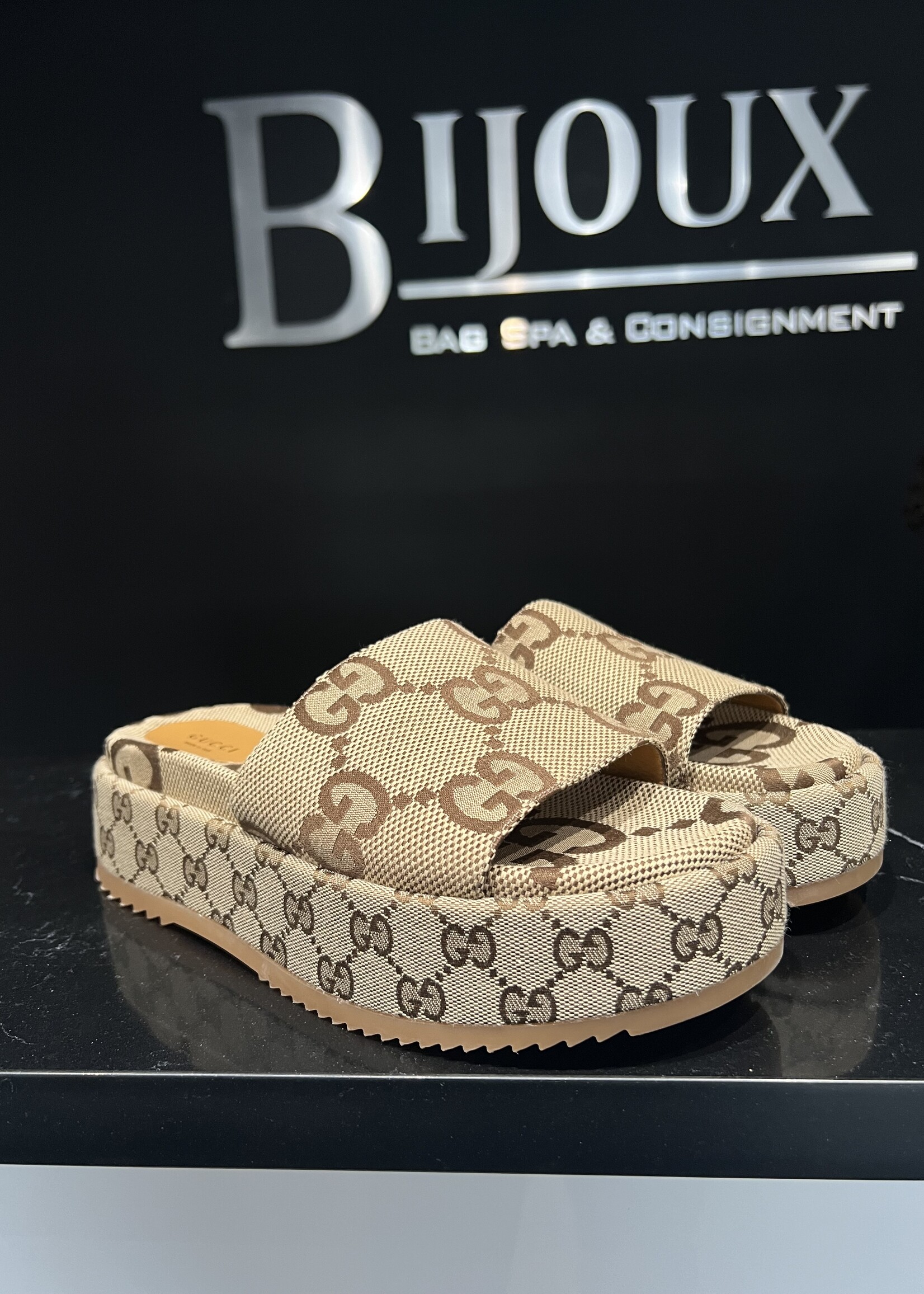 Gucci SOLD - Gucci Monogram Platform Sandals