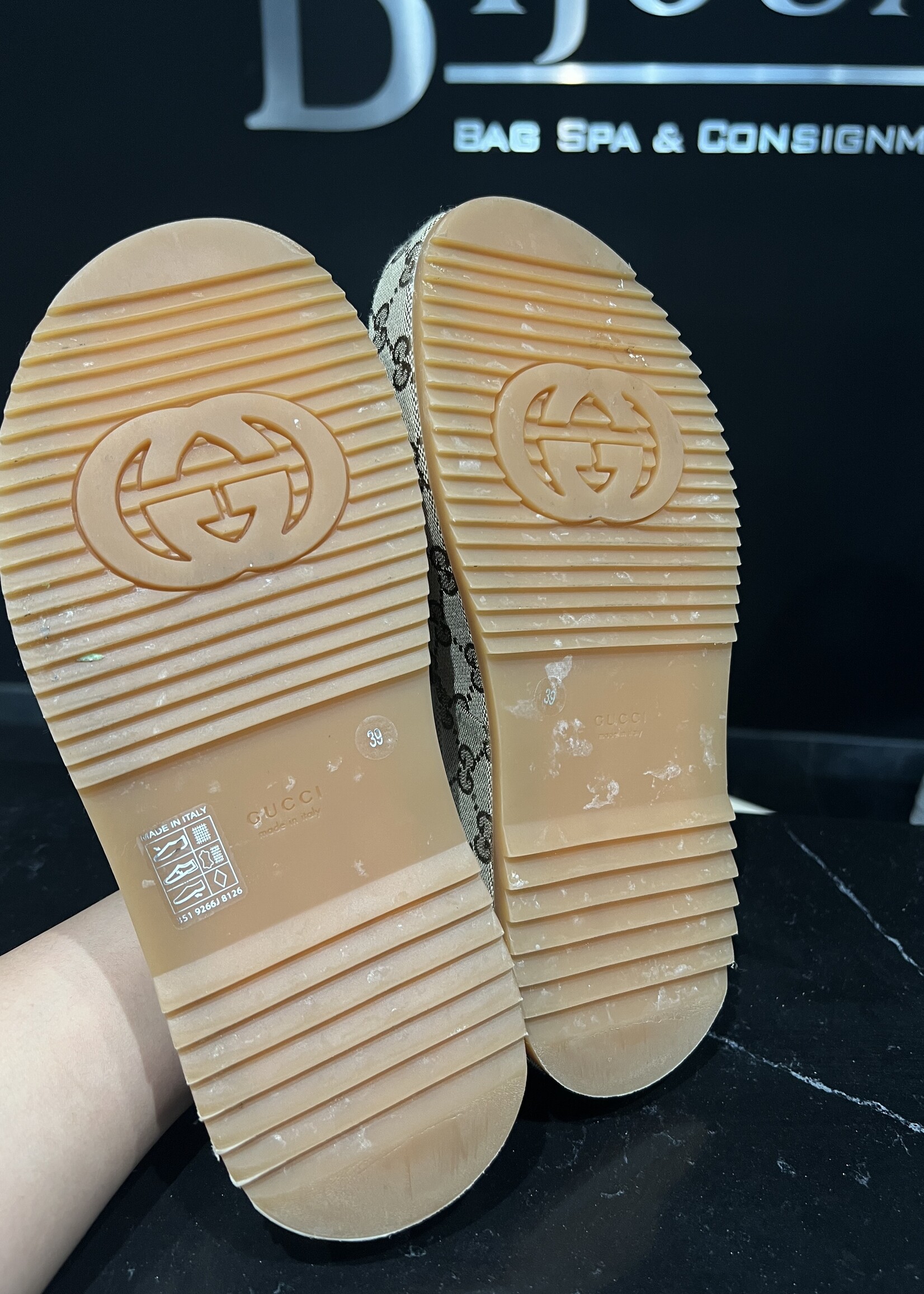 Gucci SOLD - Gucci Monogram Platform Sandals