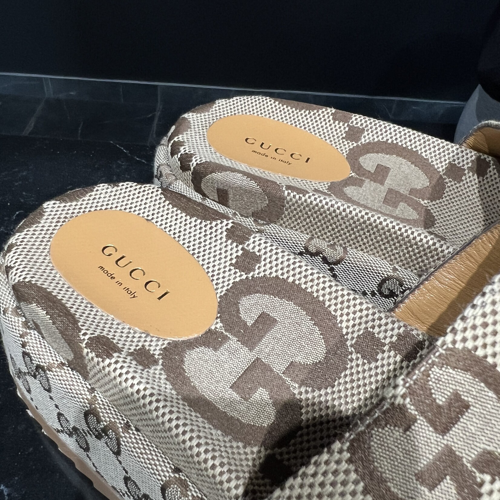 Gucci SOLD - Gucci Monogram Platform Sandals