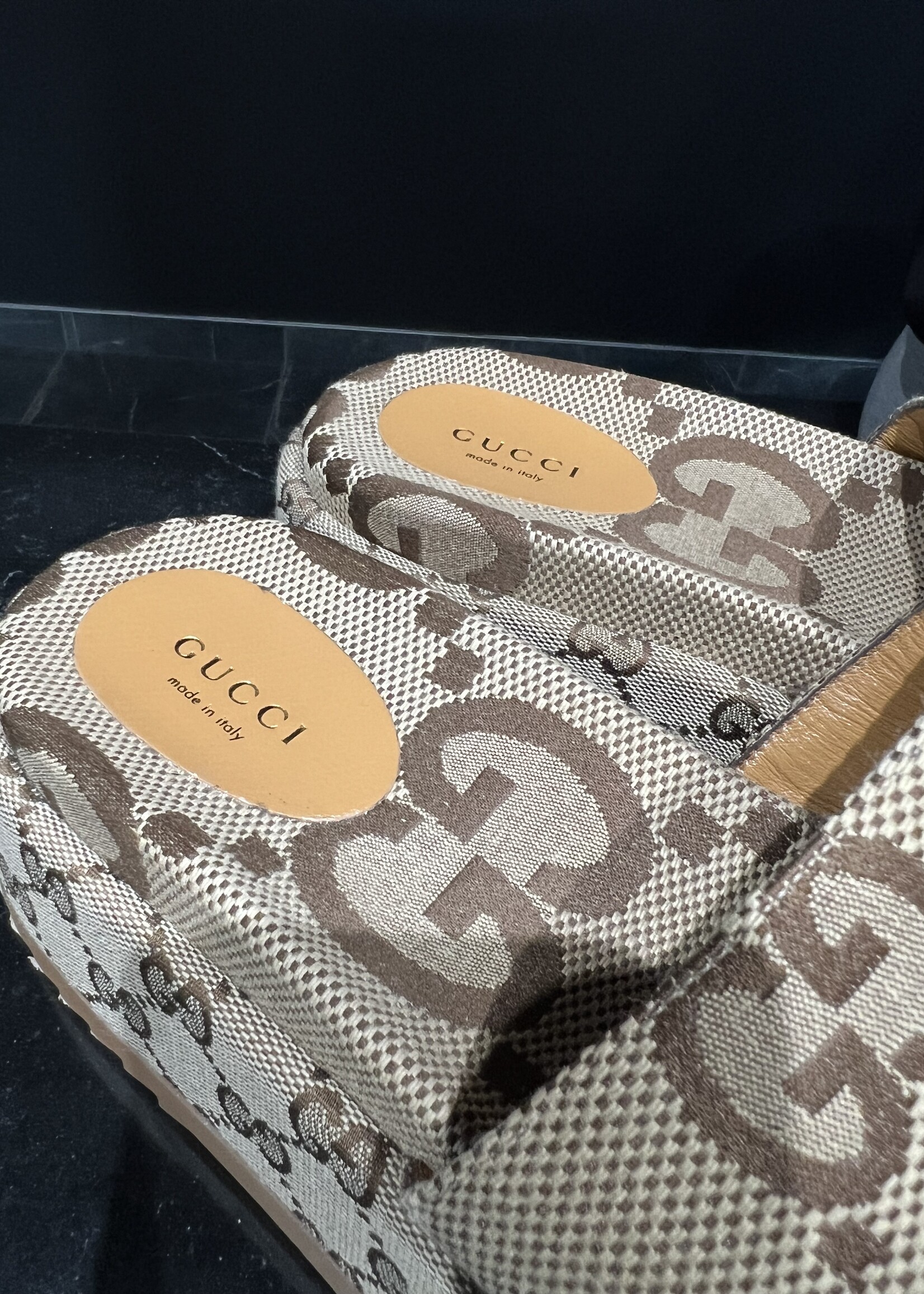 Gucci SOLD - Gucci Monogram Platform Sandals