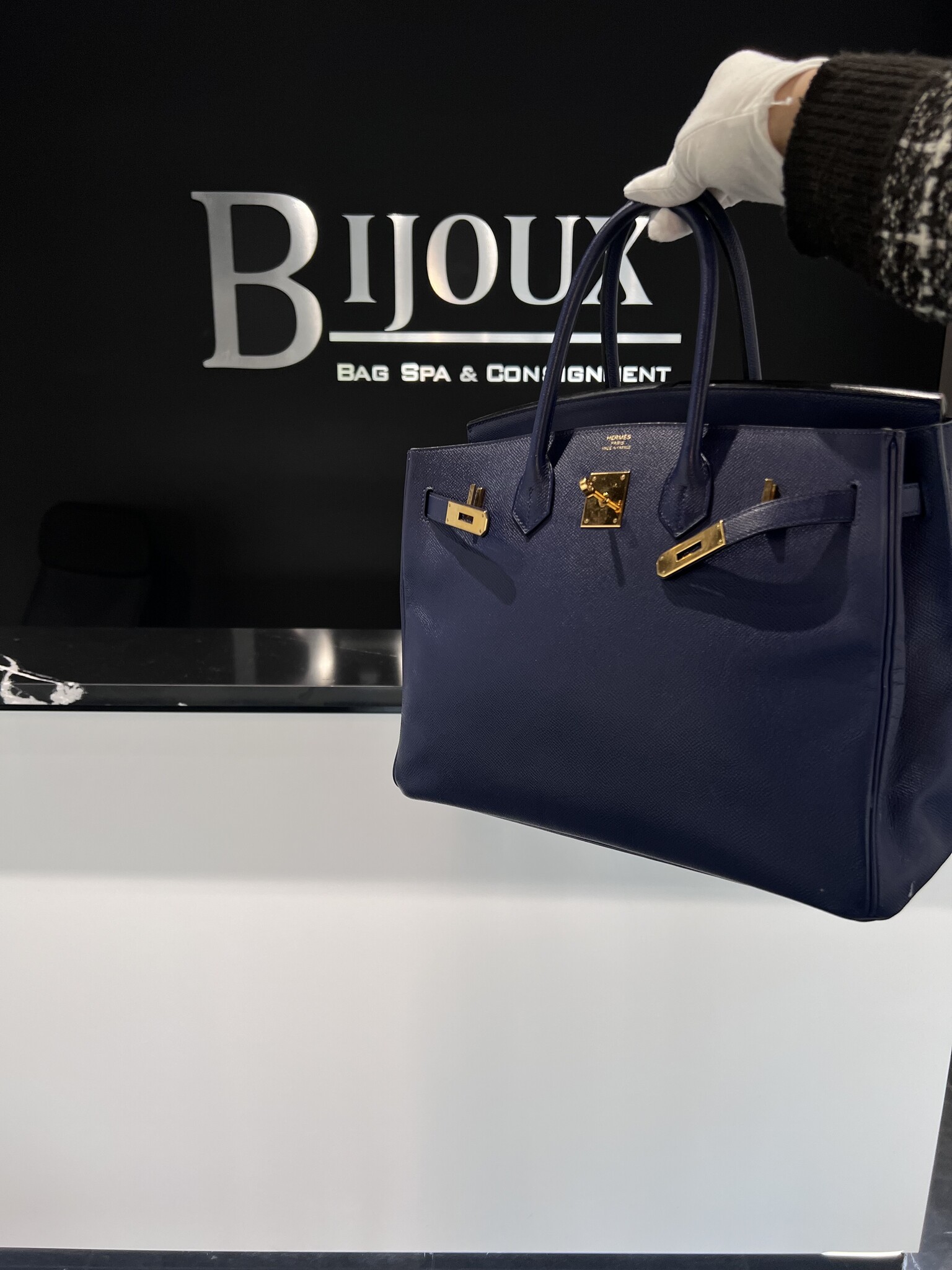 Hermes Birkin 35 Navy Epsom GHW Bijoux Bag Spa Consignment