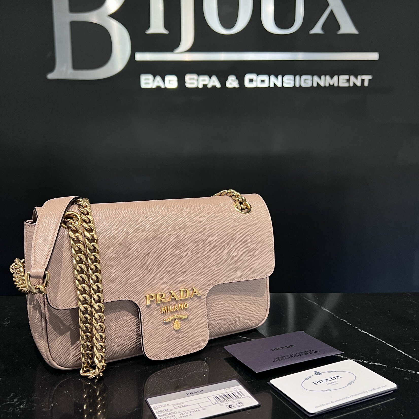 Prada Pattina Gold Chain Cross Body Bijoux Bag Spa Consignment