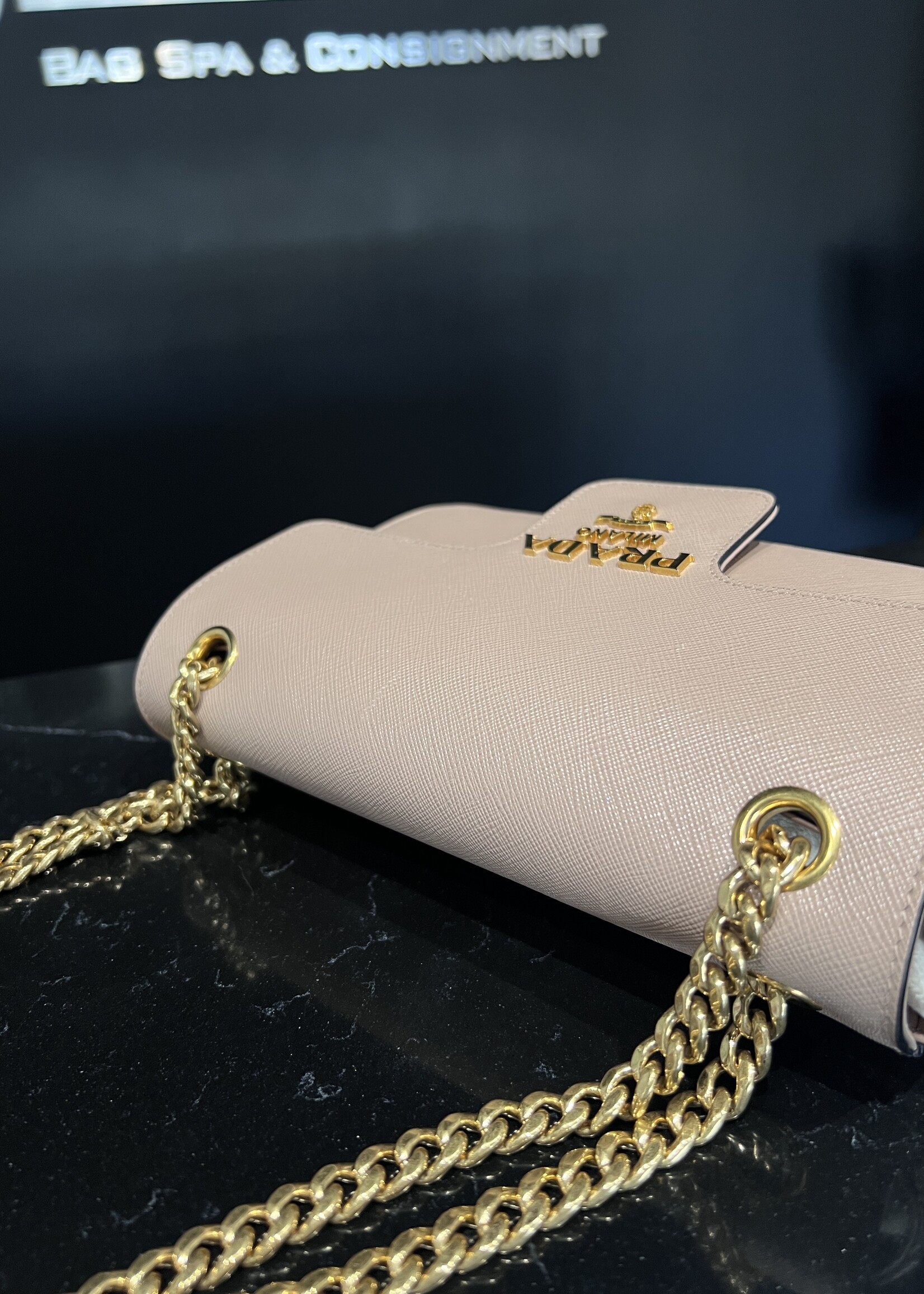 Prada SOLD- Prada Pattina Gold Chain Cross Body