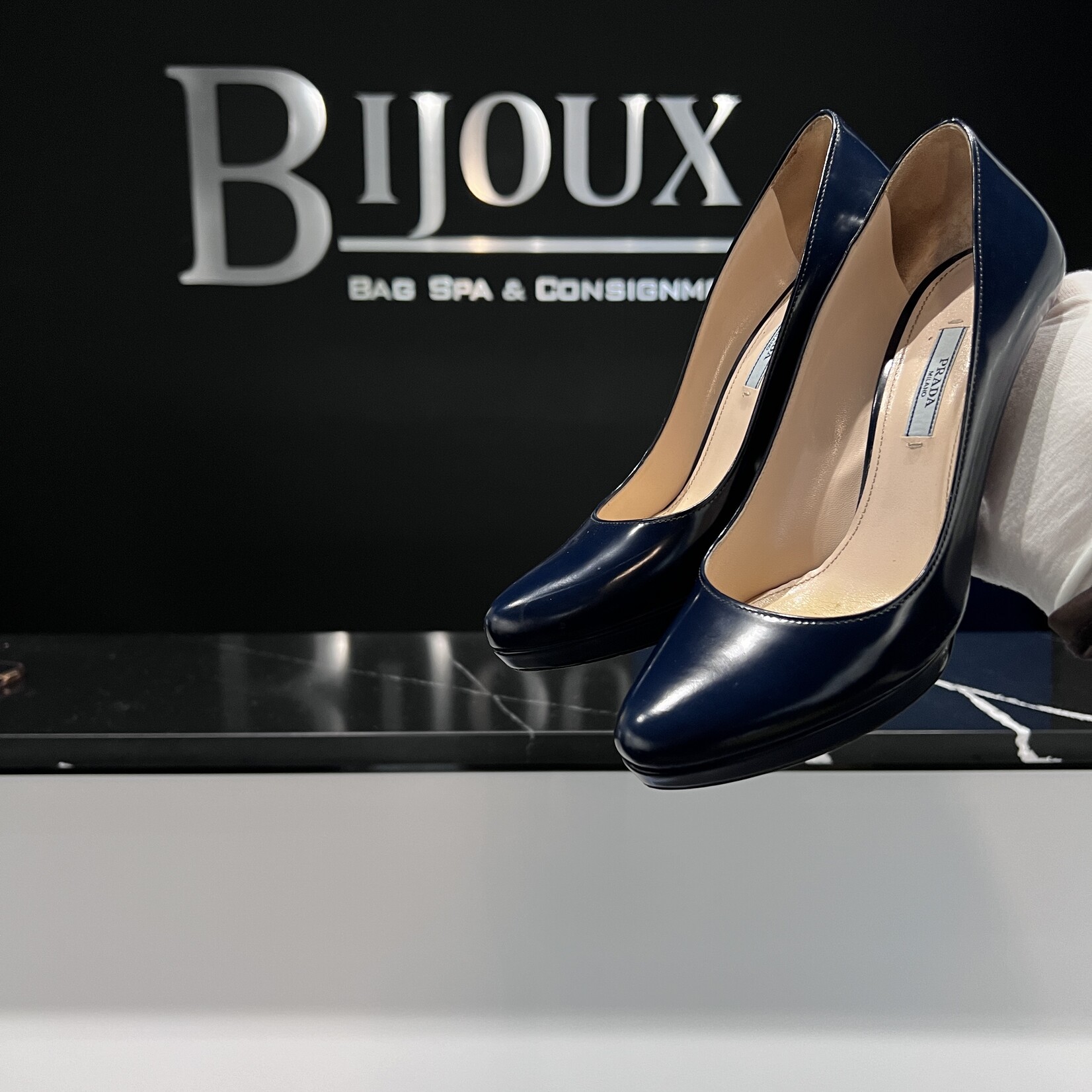 Prada SOLD- Prada Patent Navy Heels 39