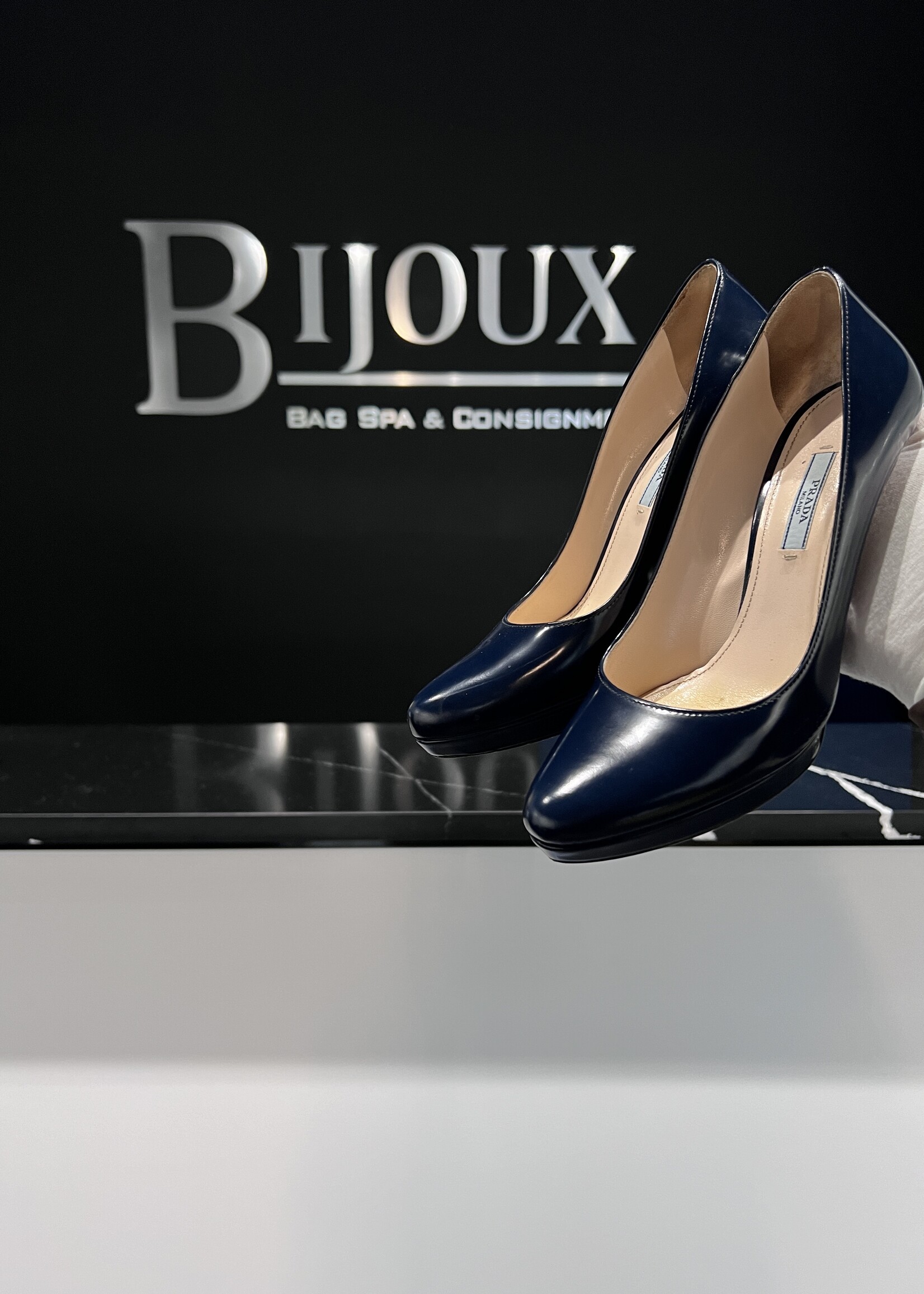 Prada SOLD- Prada Patent Navy Heels 39