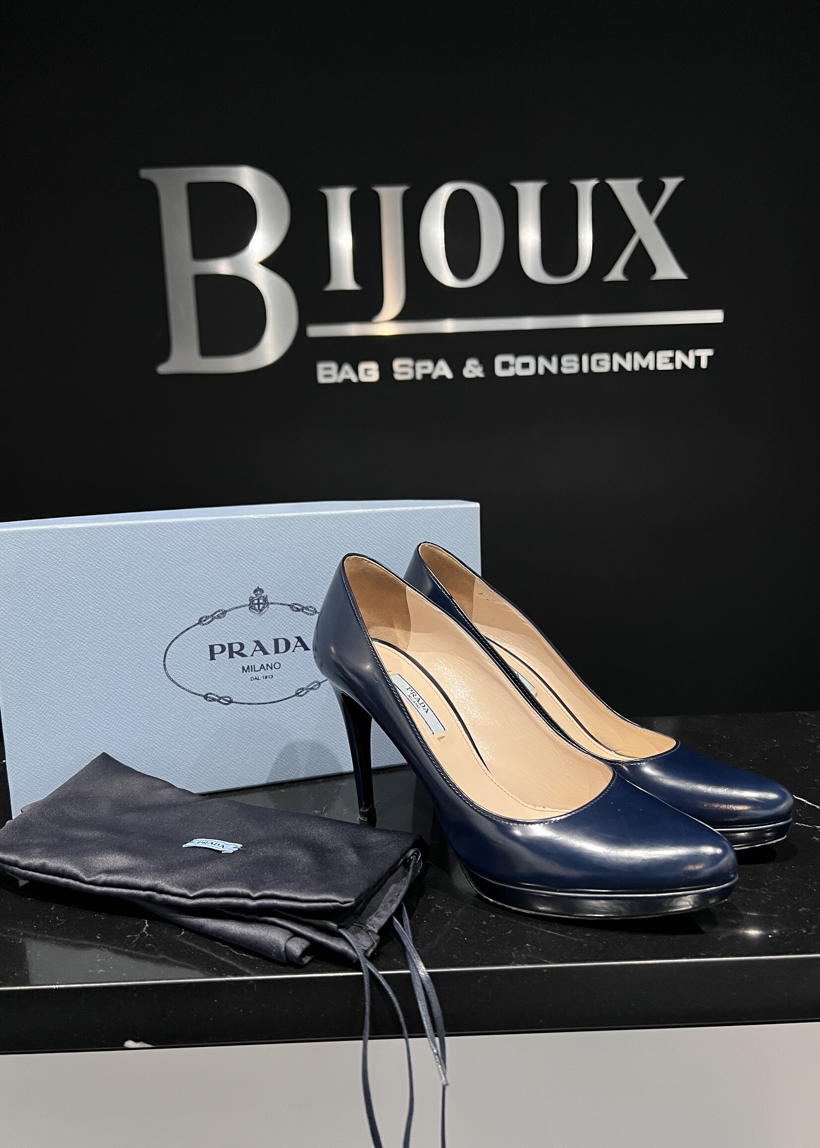 Prada SOLD- Prada Patent Navy Heels 39