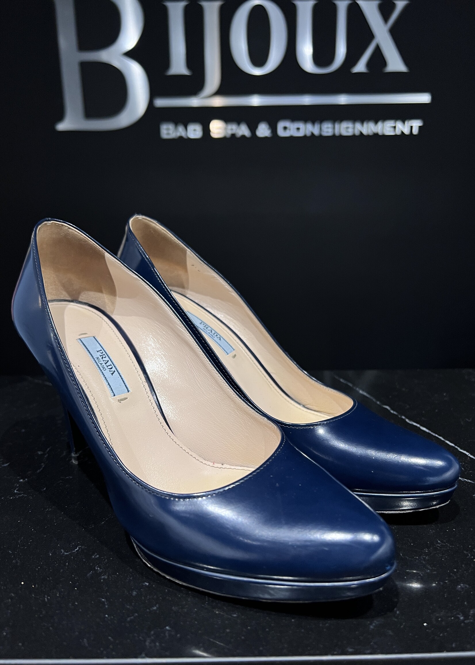 Prada SOLD- Prada Patent Navy Heels 39