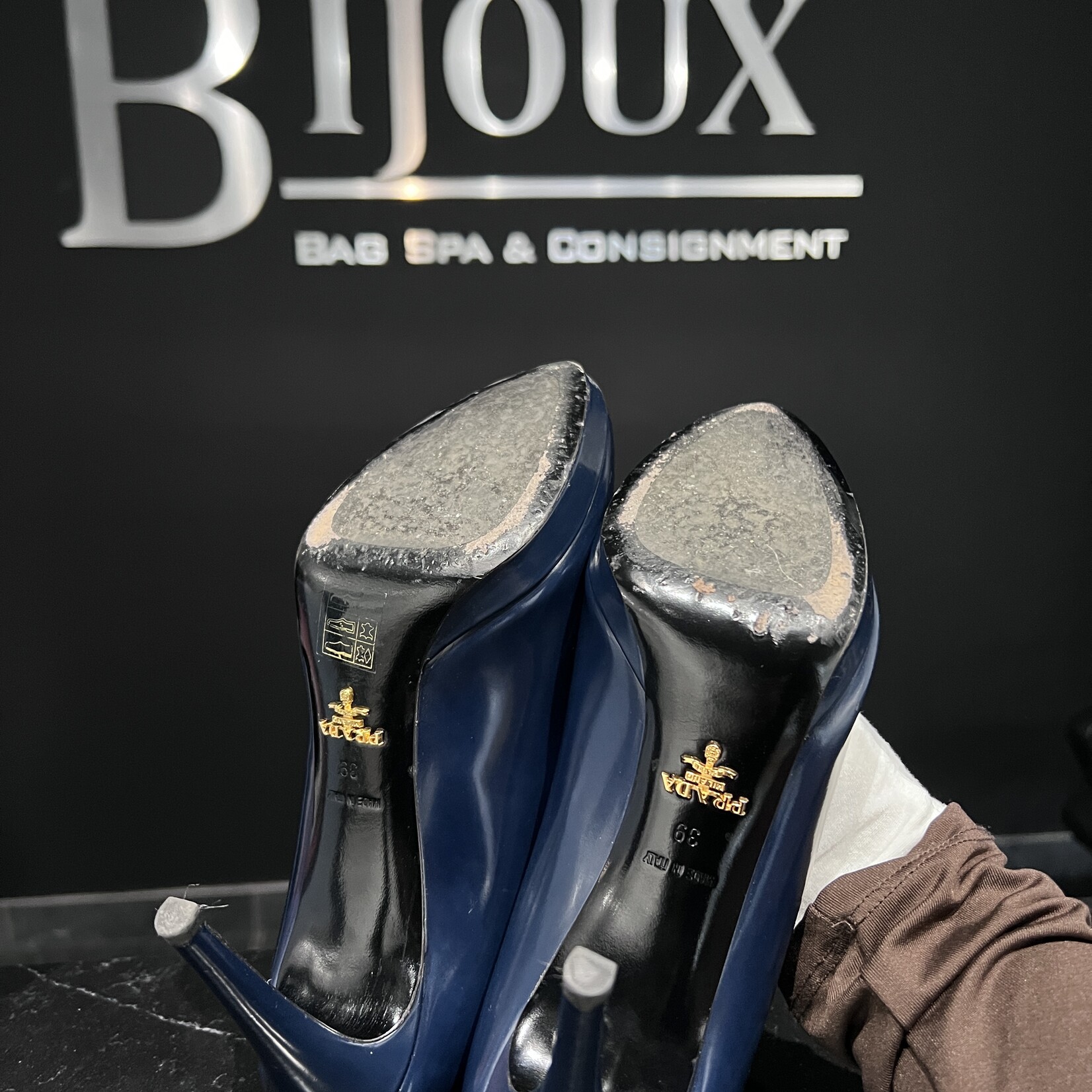 Prada SOLD- Prada Patent Navy Heels 39