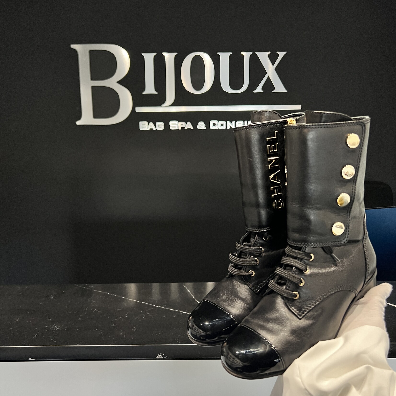 Chanel SOLD- Chanel Logo Boots 38.5