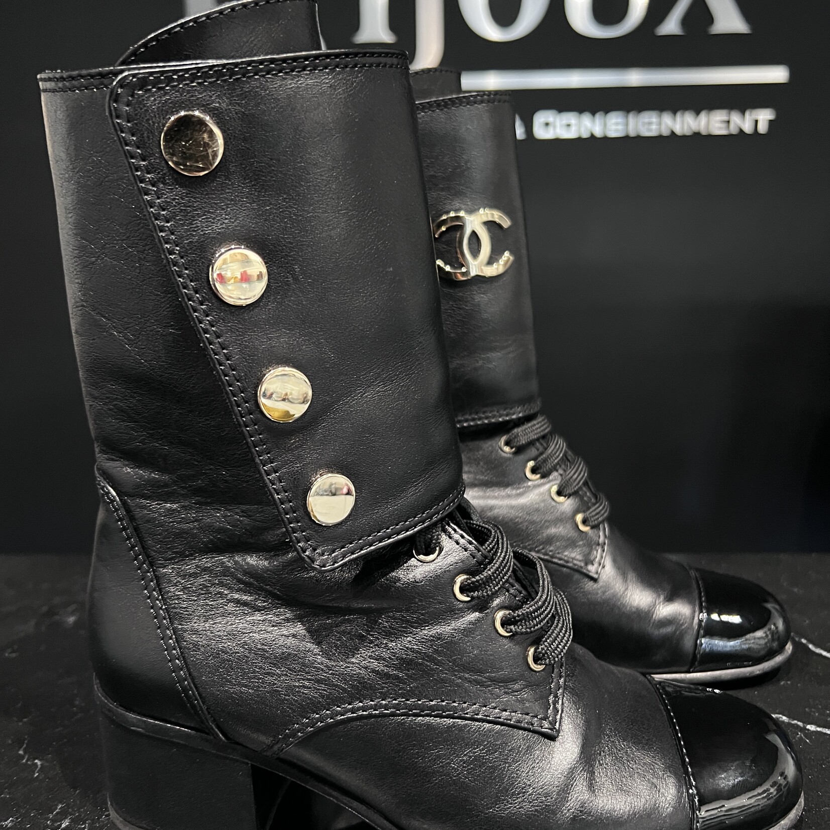 Chanel SOLD- Chanel Logo Boots 38.5
