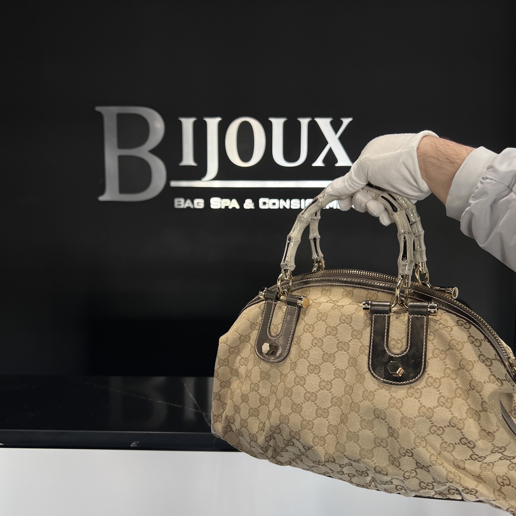 Gucci SOLD- Gucci Monogram Bamboo Handle