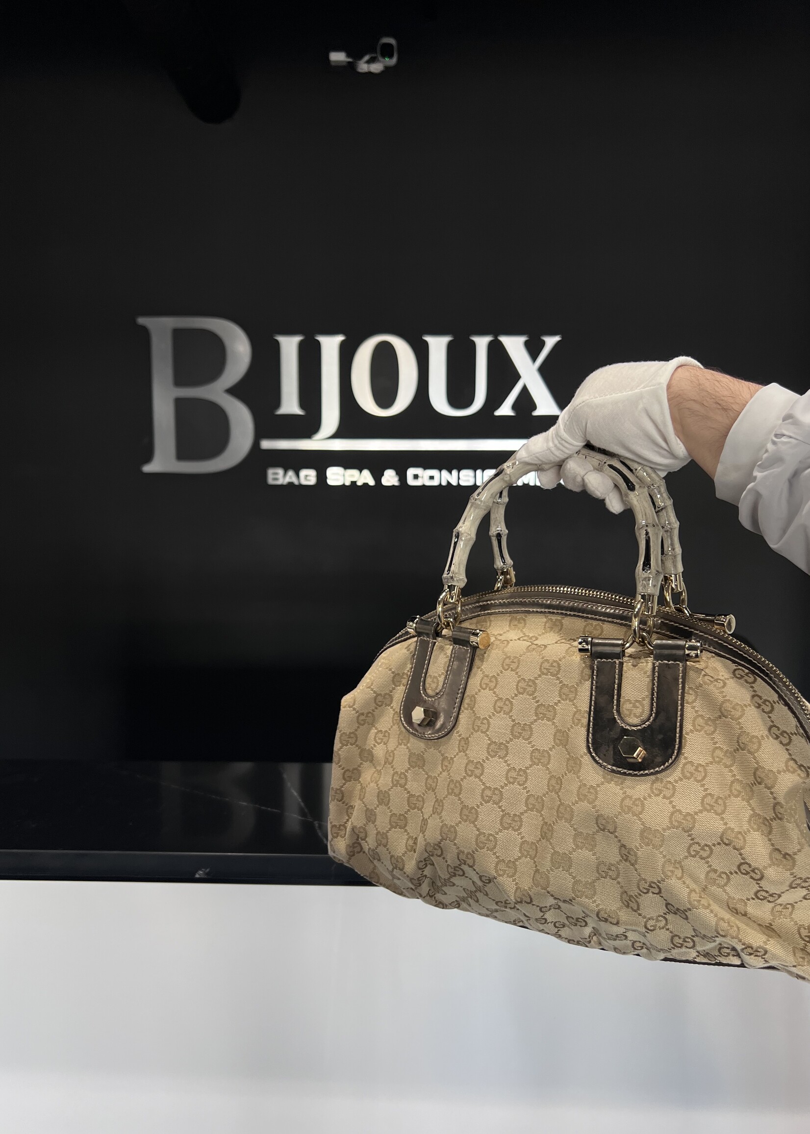 Gucci SOLD- Gucci Monogram Bamboo Handle