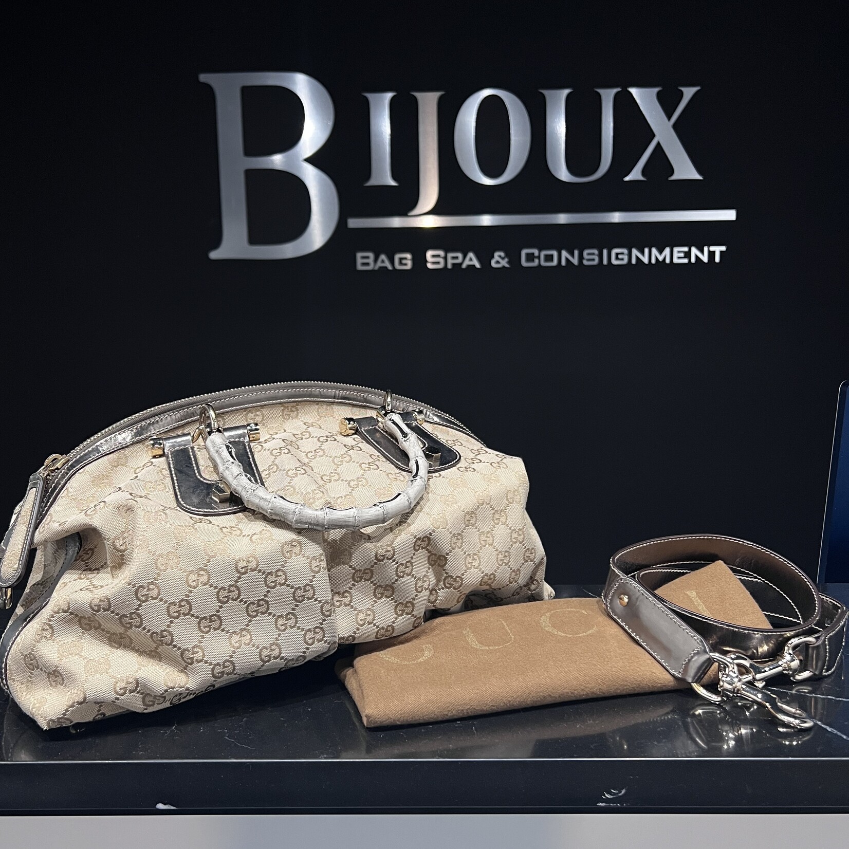 Gucci SOLD- Gucci Monogram Bamboo Handle