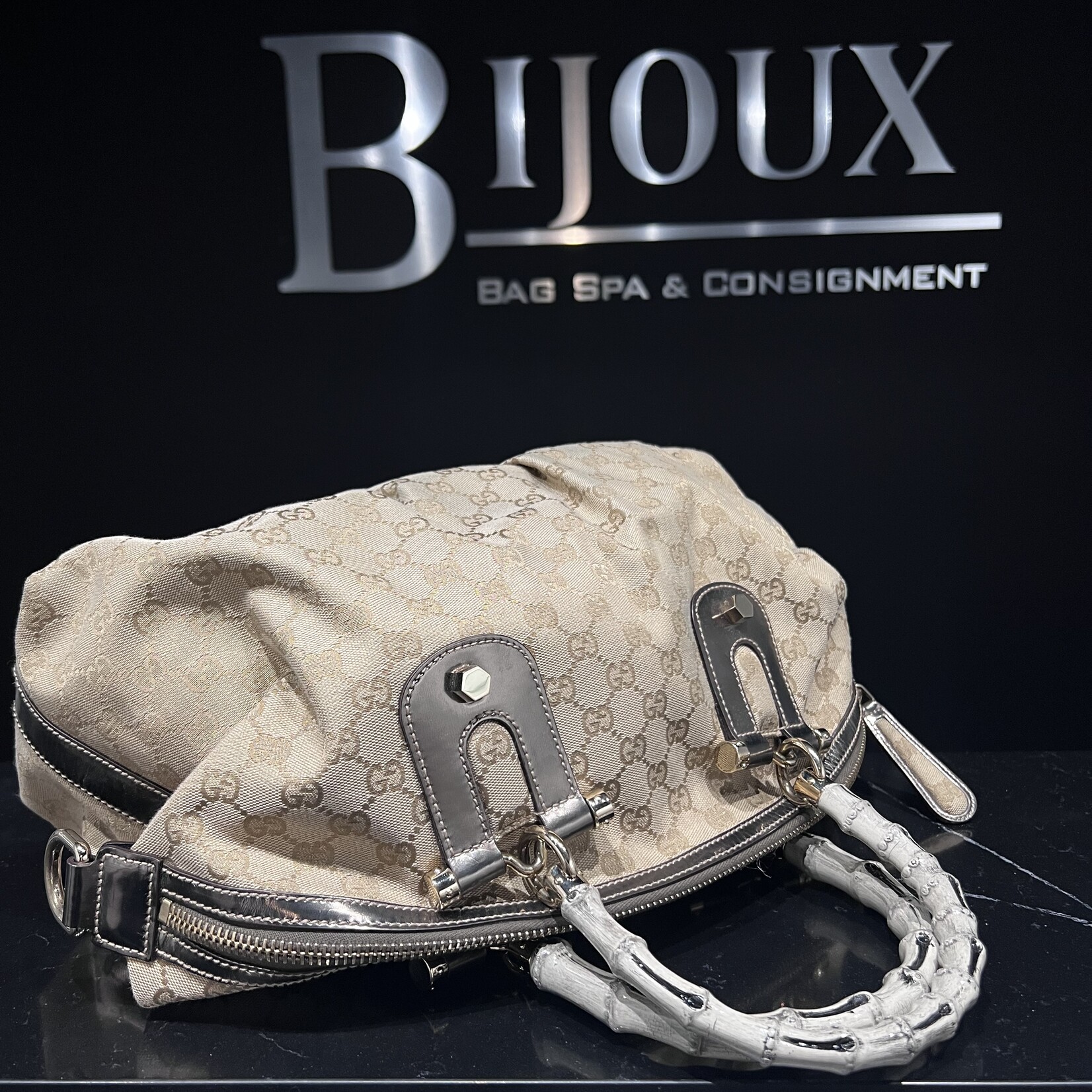 Gucci SOLD- Gucci Monogram Bamboo Handle
