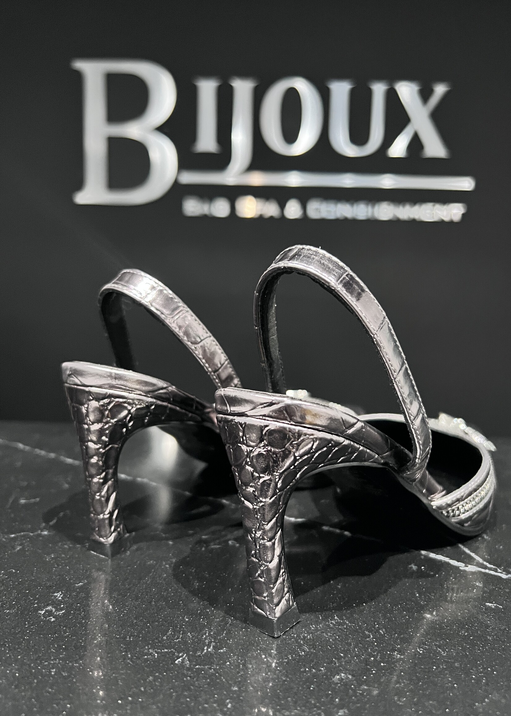 Versace SOLD - Versace Mandy Croc Embossed Slingbacks- 38