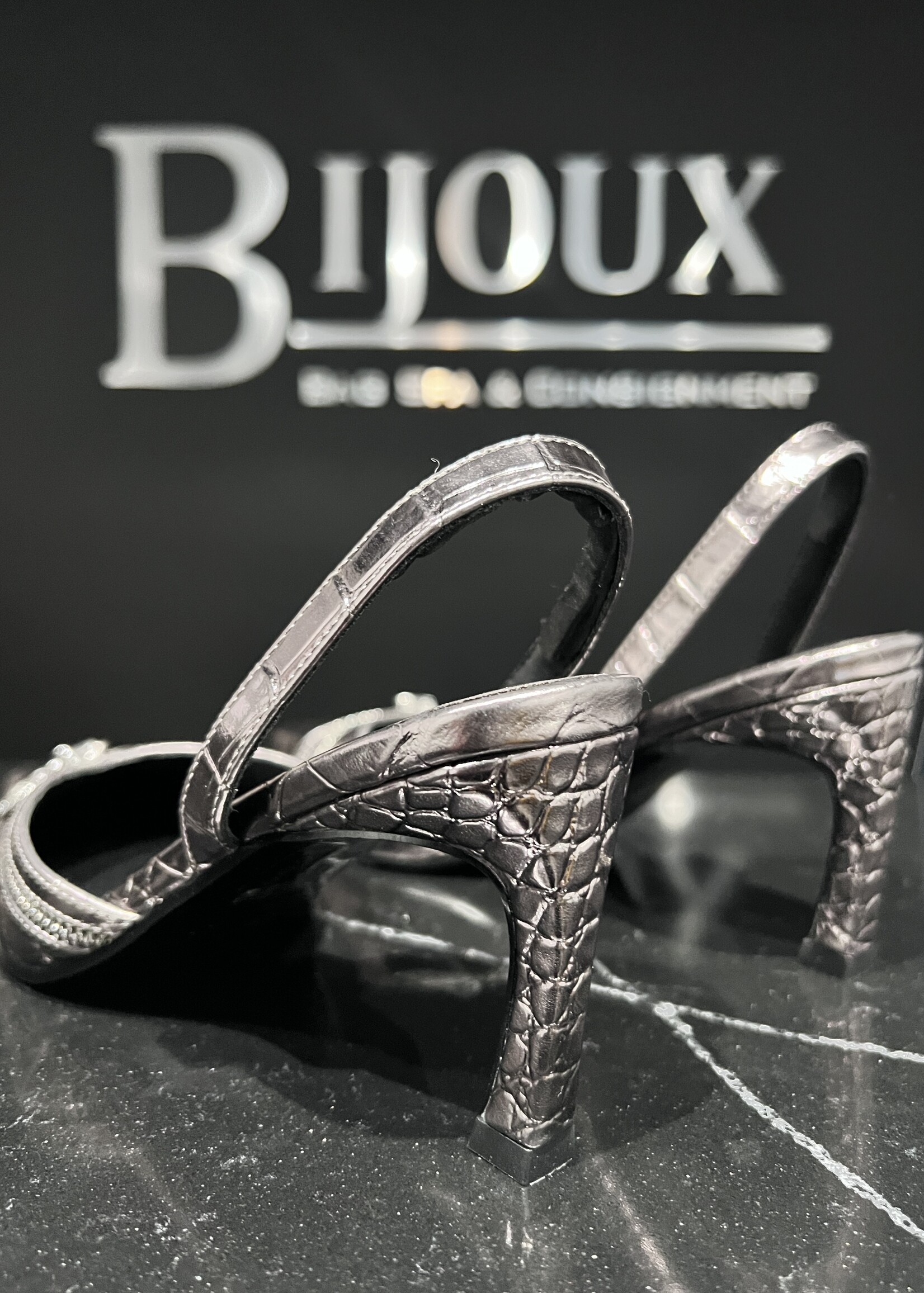 Versace SOLD - Versace Mandy Croc Embossed Slingbacks- 38