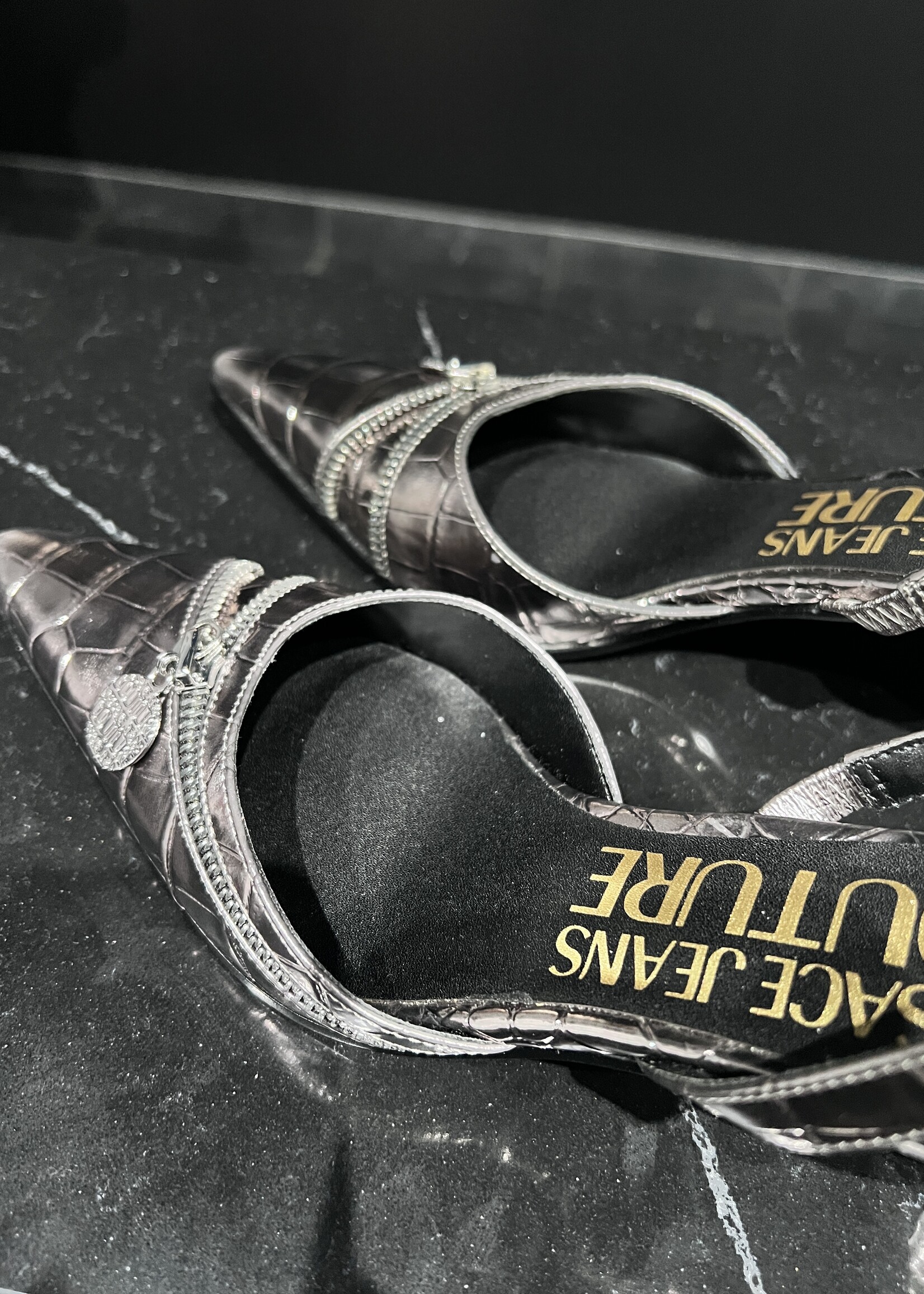 Versace SOLD - Versace Mandy Croc Embossed Slingbacks- 38