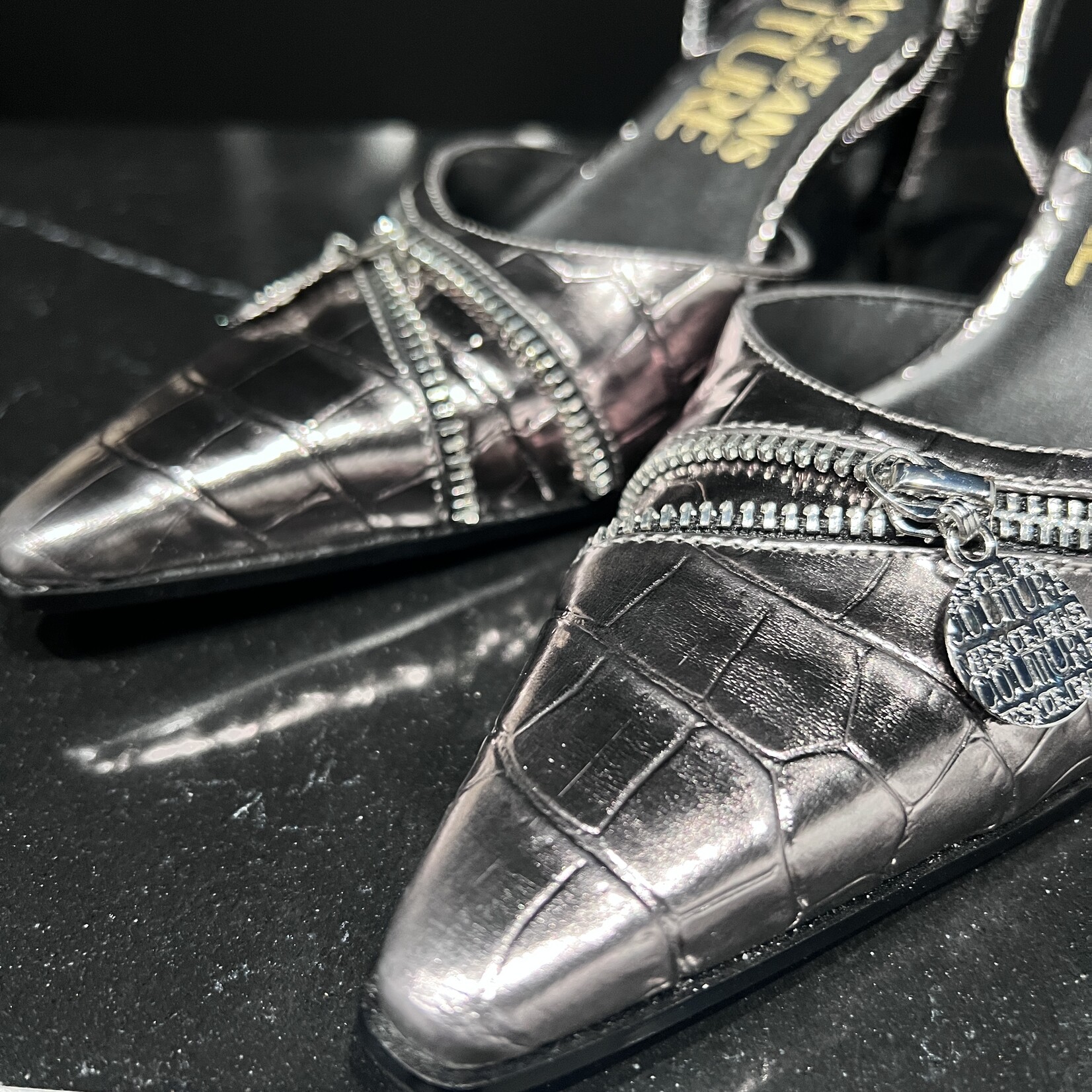Versace SOLD - Versace Mandy Croc Embossed Slingbacks- 38