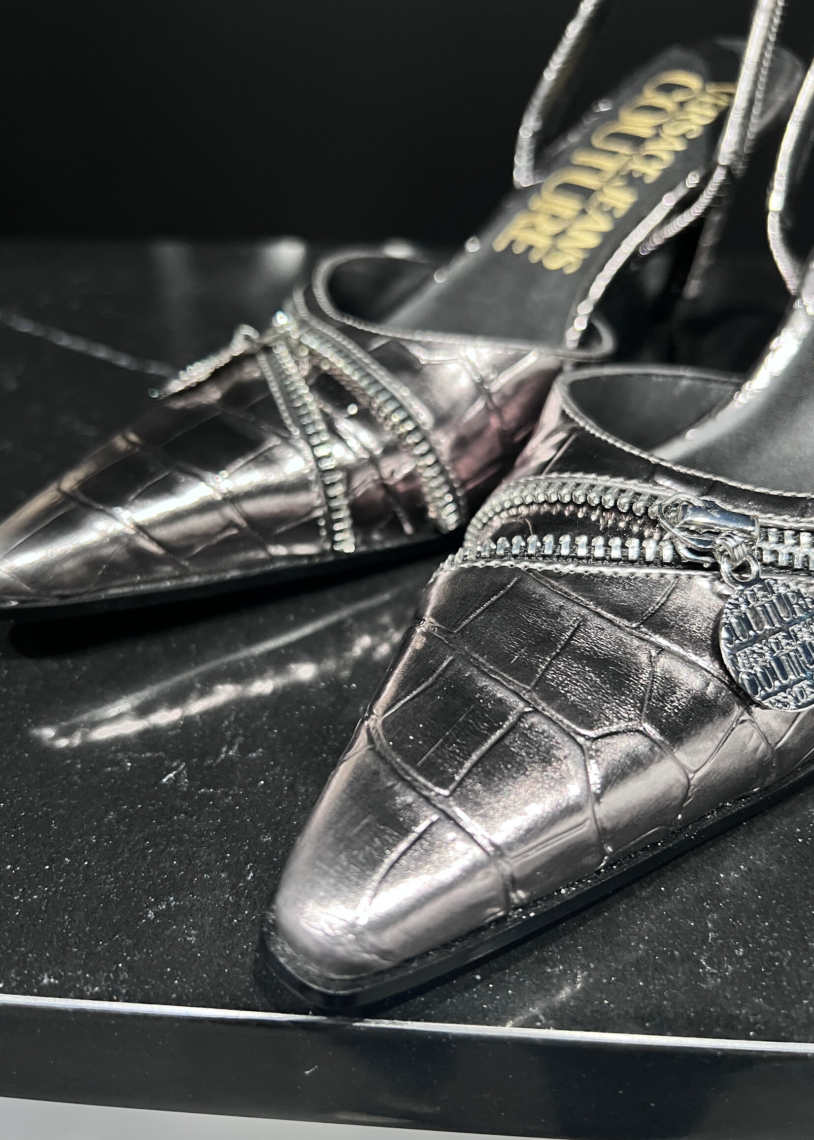 Versace SOLD - Versace Mandy Croc Embossed Slingbacks- 38