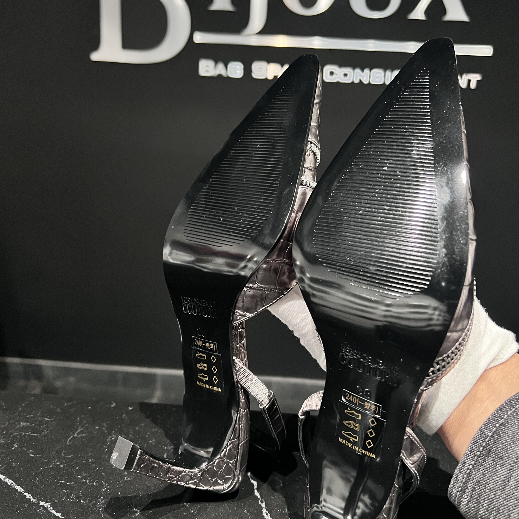 Versace SOLD - Versace Mandy Croc Embossed Slingbacks- 38