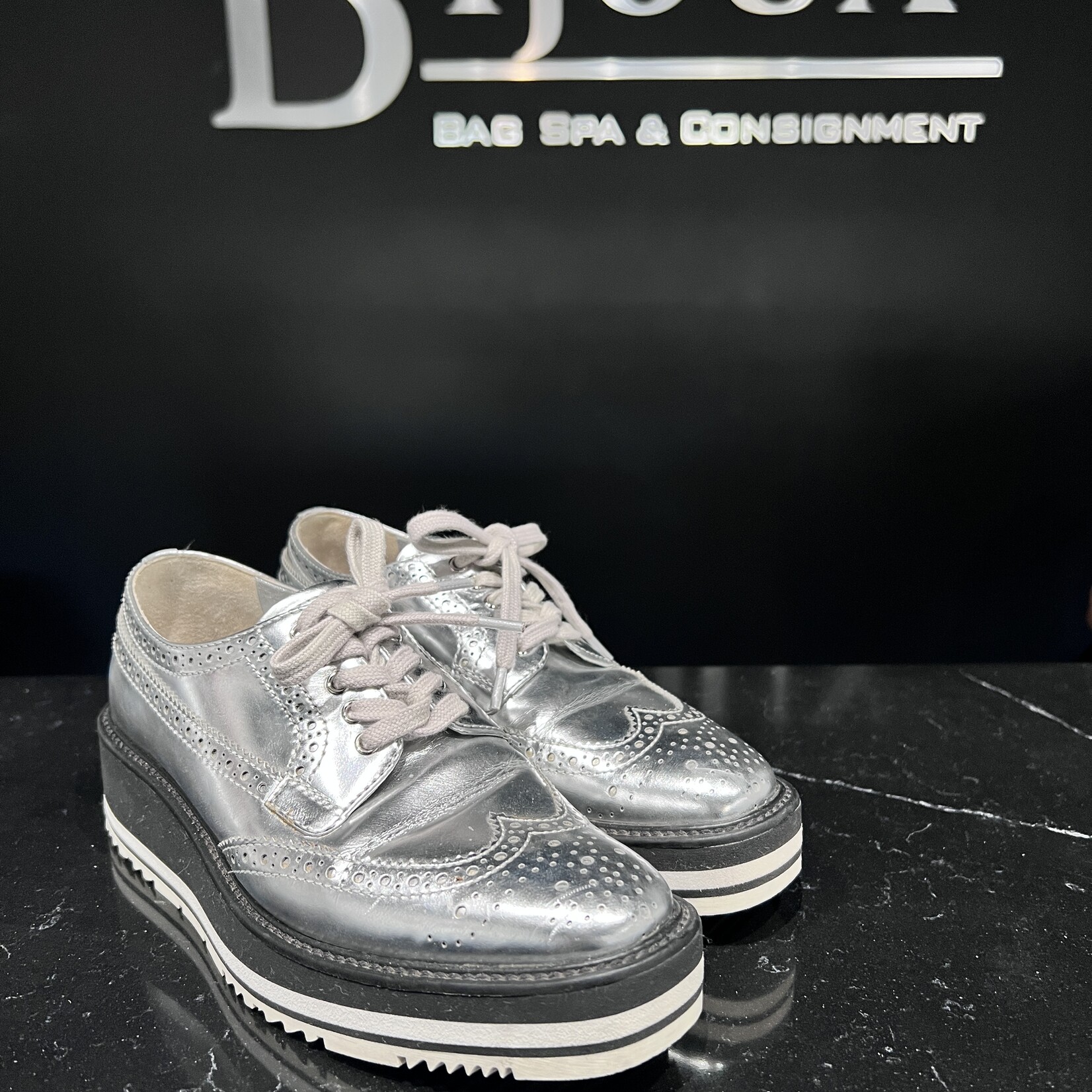 Prada SOLD - Prada Silver Dress Shoes - 37