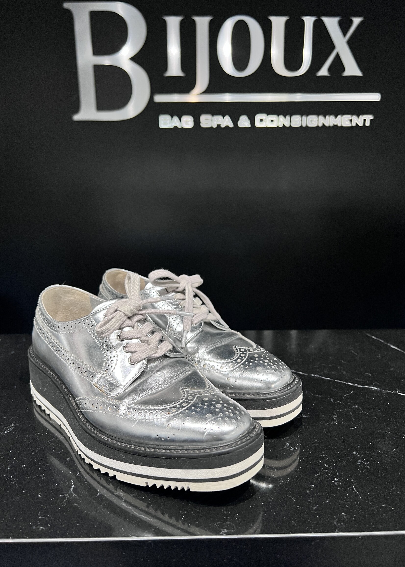 Prada SOLD - Prada Silver Dress Shoes - 37