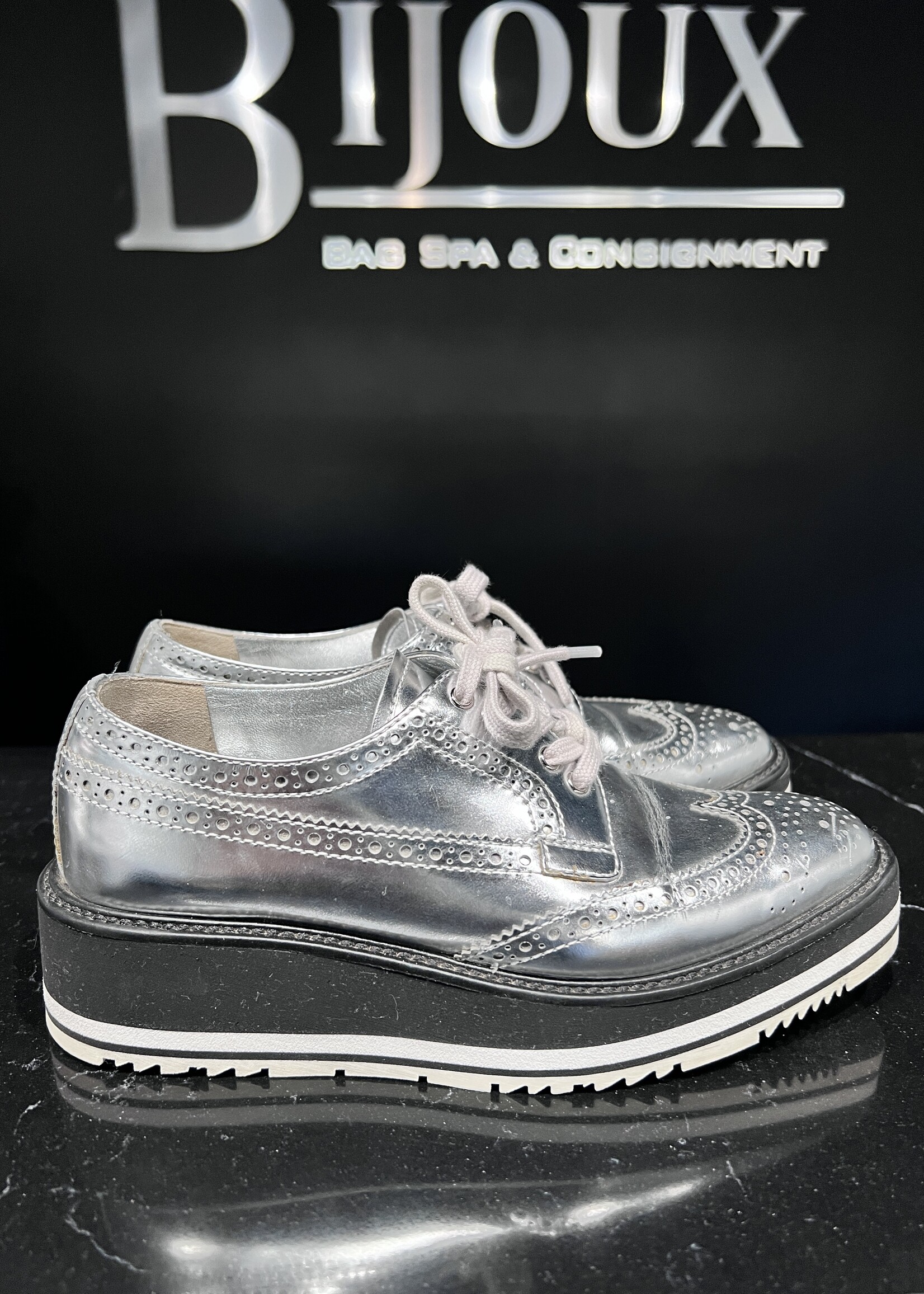 Prada SOLD - Prada Silver Dress Shoes - 37