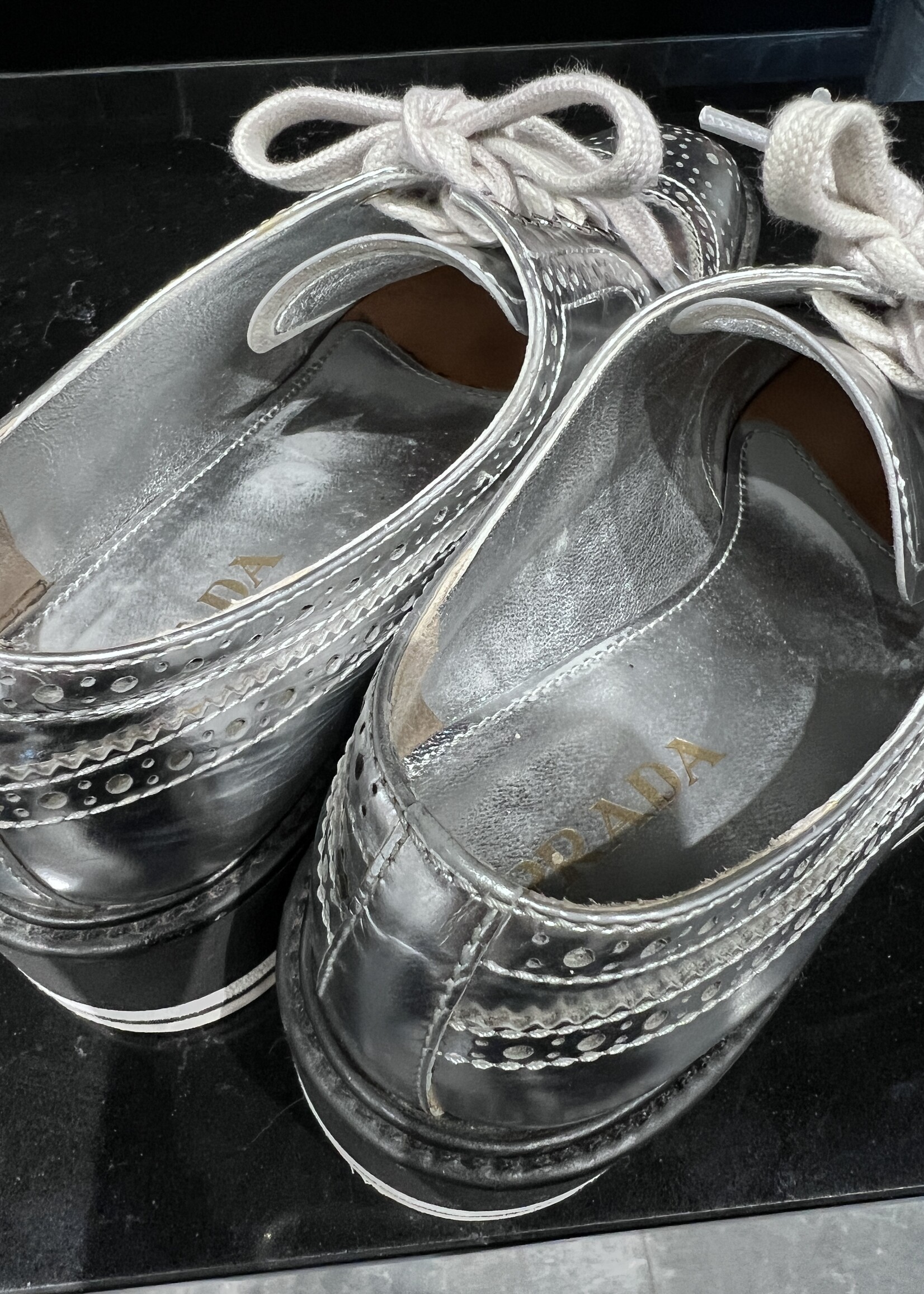 Prada SOLD - Prada Silver Dress Shoes - 37