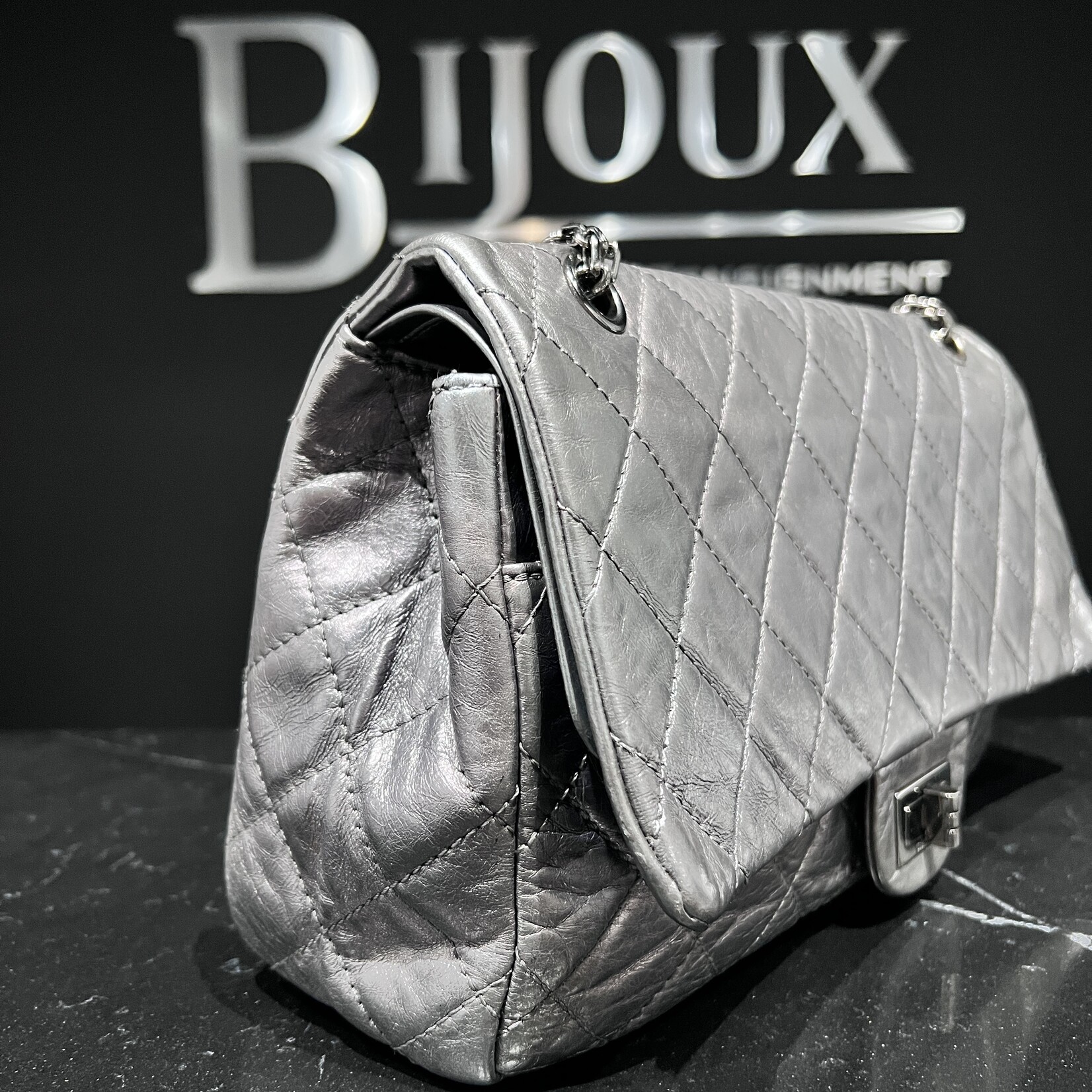 Chanel SOLD - Chanel Reissue 227 Aged Calfskin Dark Silver