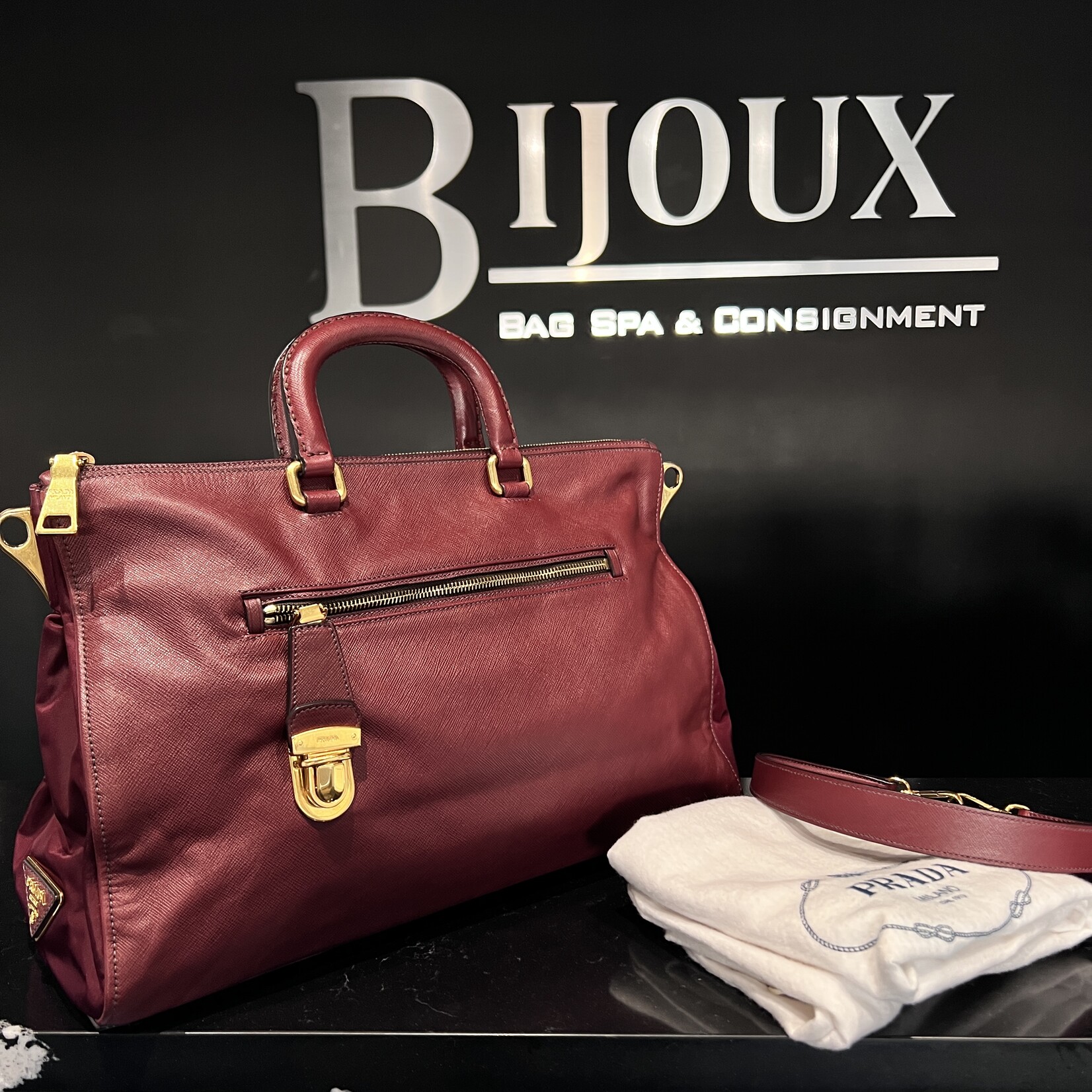 Prada SOLD- Prada Bauletto Amranto Saffiano Tessuto
