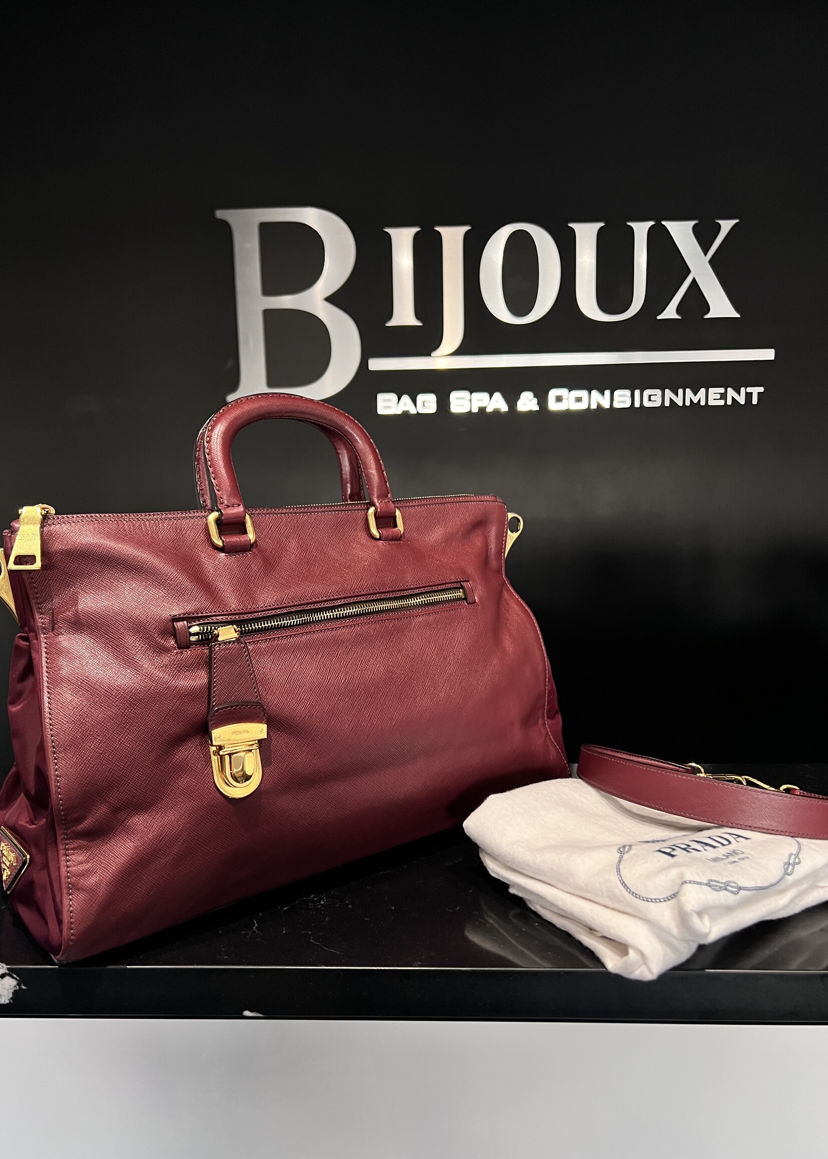 Prada SOLD- Prada Bauletto Amranto Saffiano Tessuto