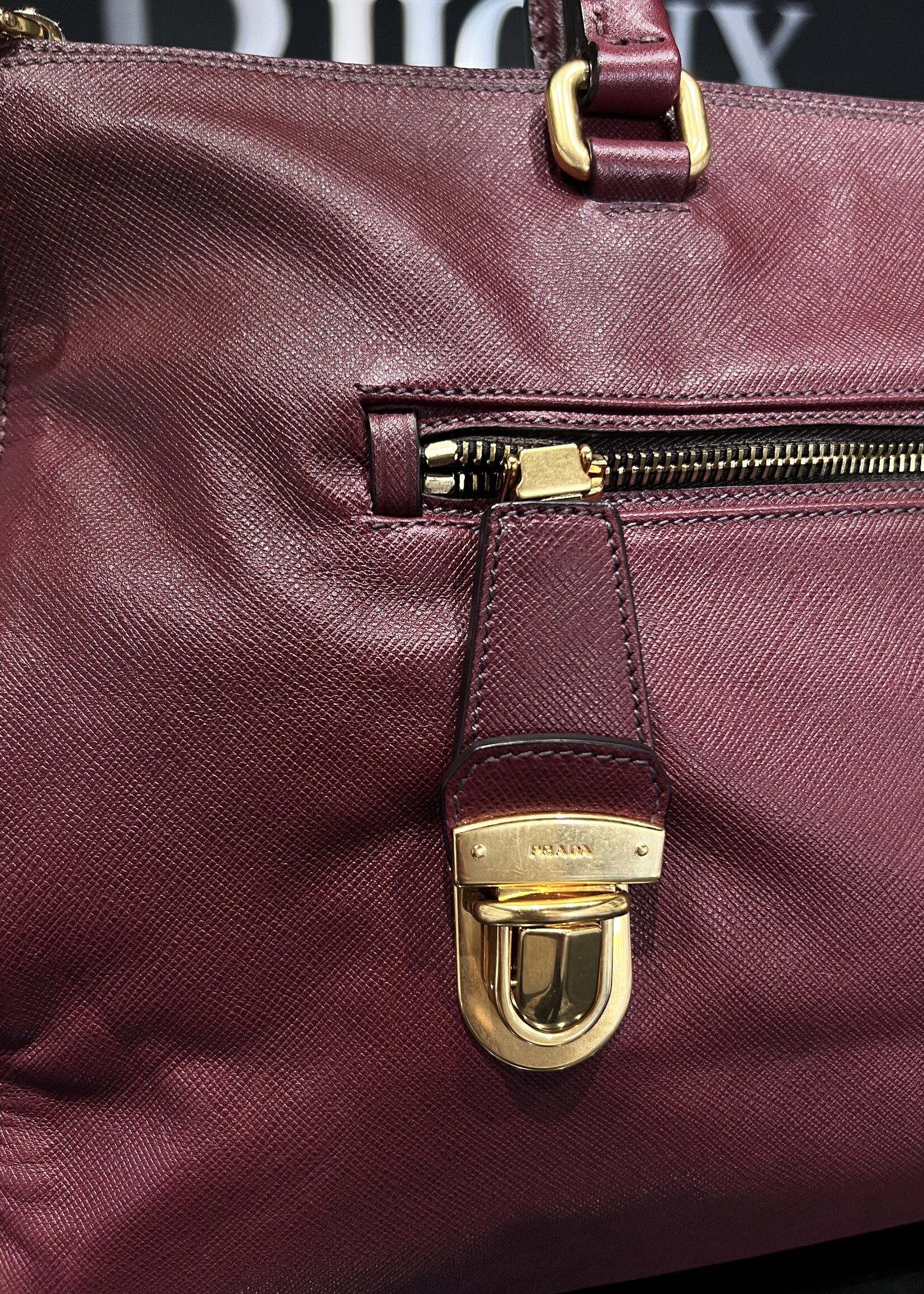 Prada SOLD- Prada Bauletto Amranto Saffiano Tessuto