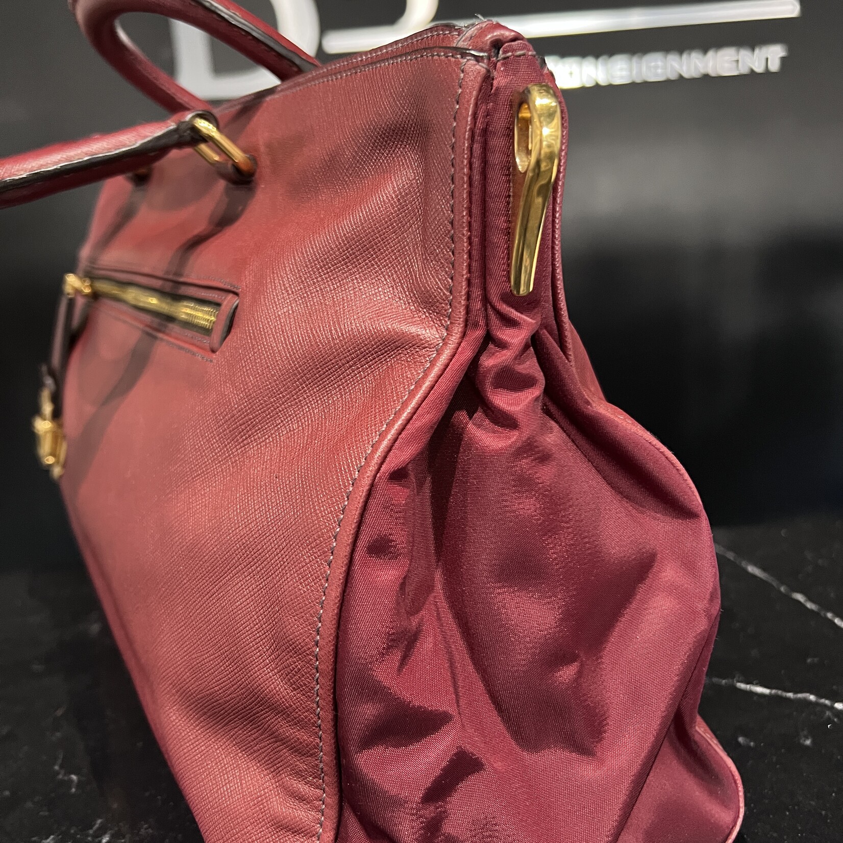Prada SOLD- Prada Bauletto Amranto Saffiano Tessuto