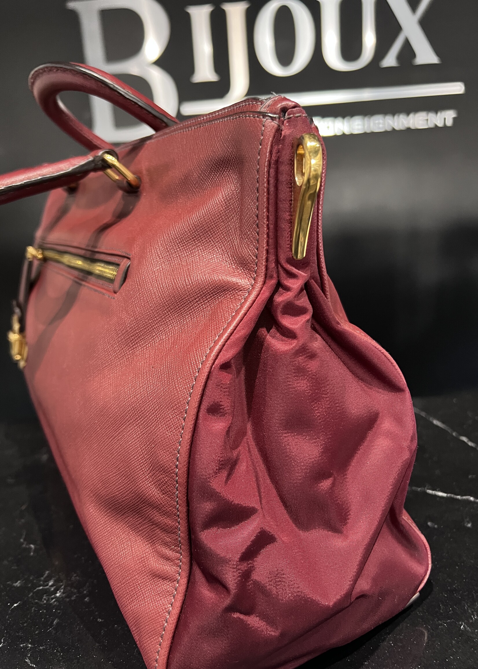 Prada SOLD- Prada Bauletto Amranto Saffiano Tessuto