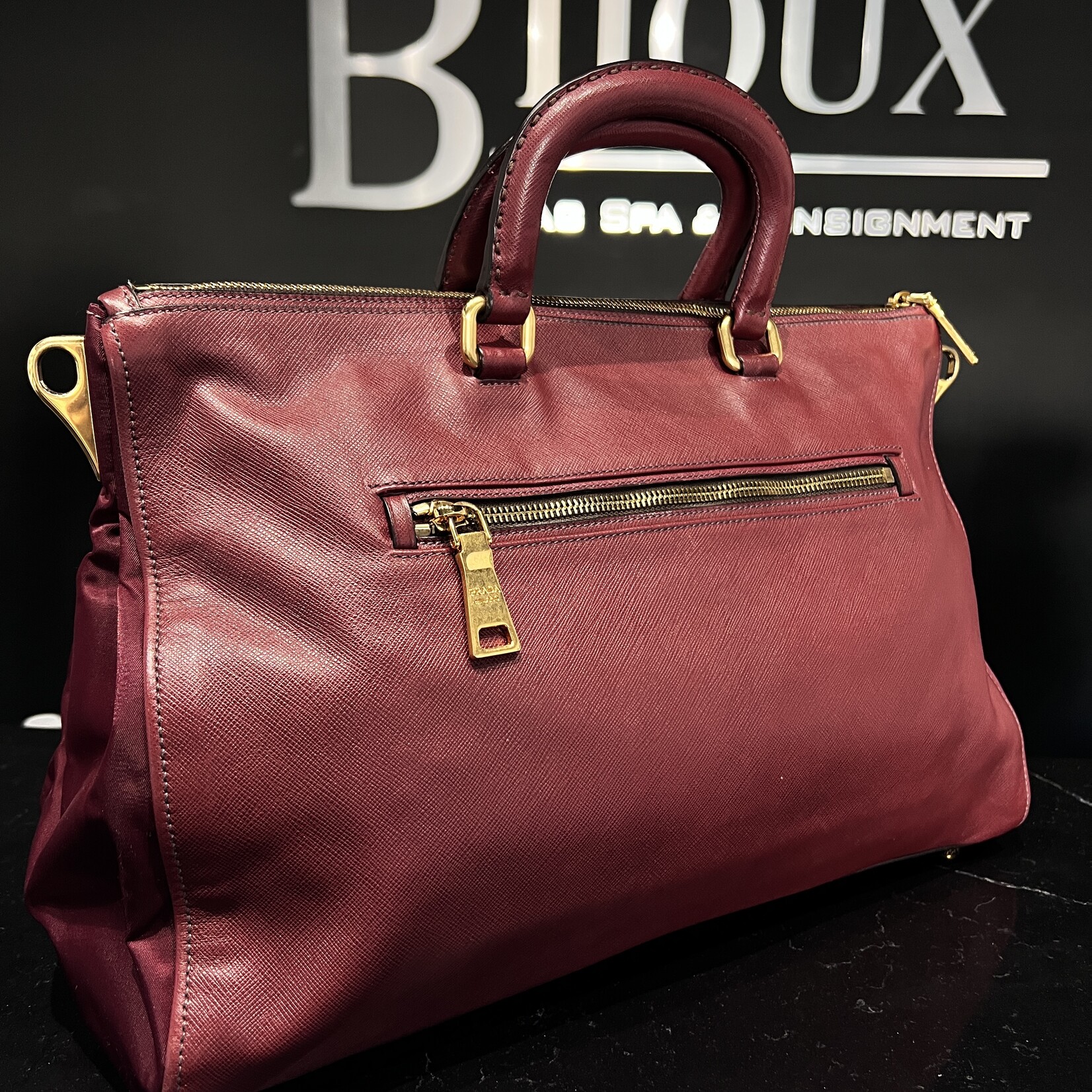 Prada SOLD- Prada Bauletto Amranto Saffiano Tessuto