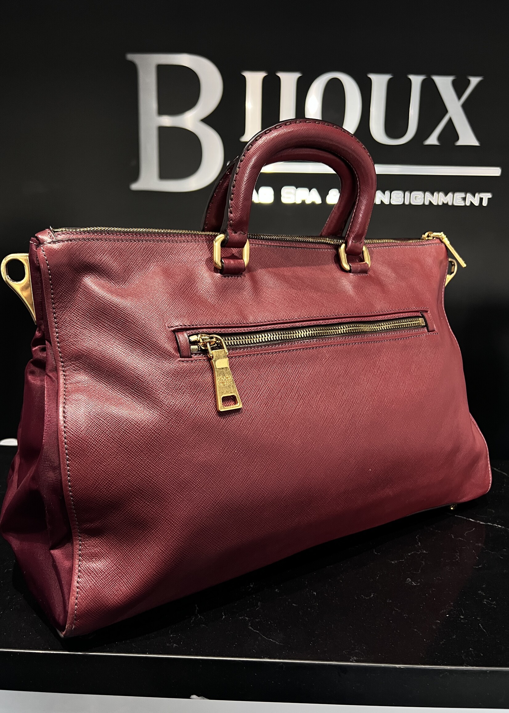 Prada SOLD- Prada Bauletto Amranto Saffiano Tessuto