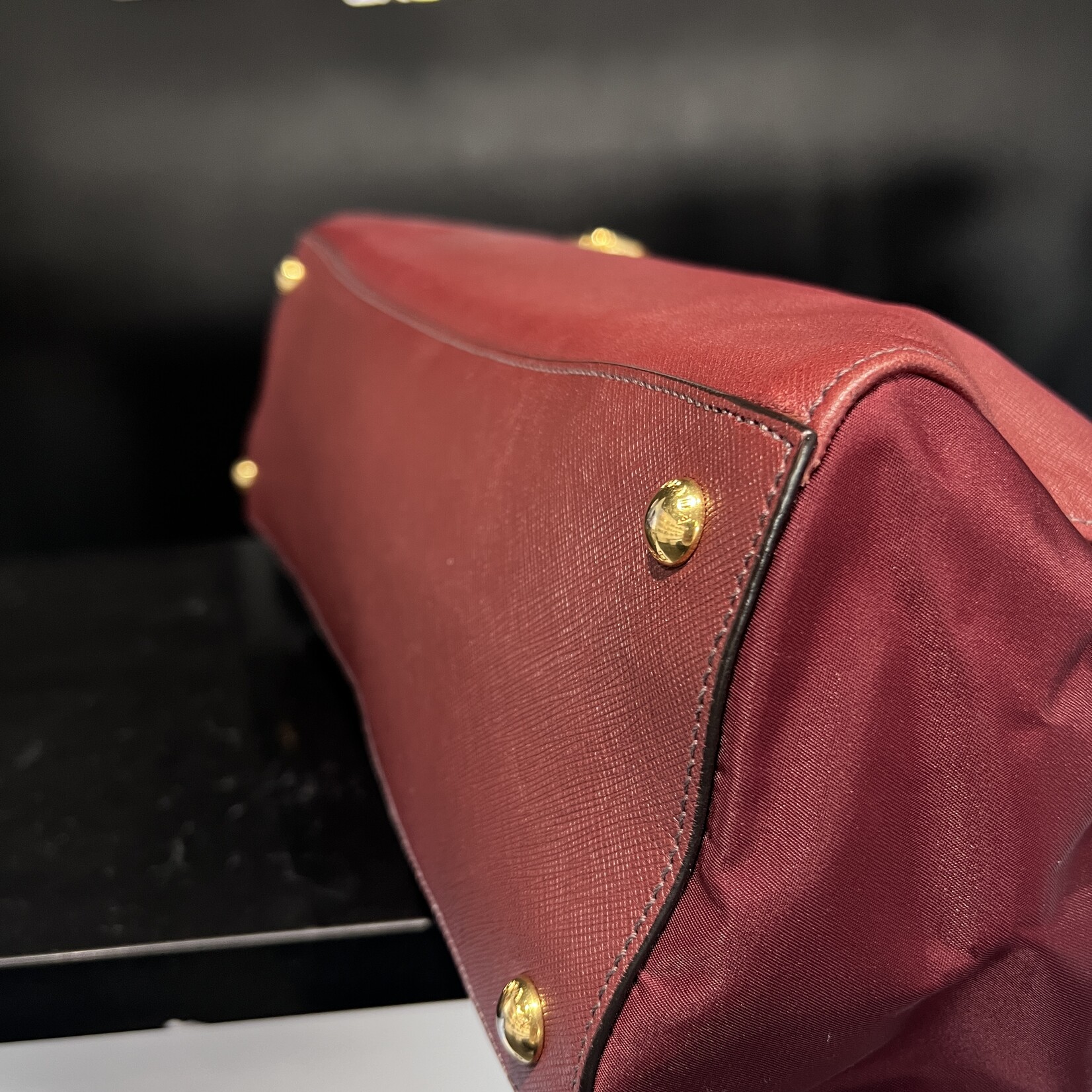 Prada SOLD- Prada Bauletto Amranto Saffiano Tessuto
