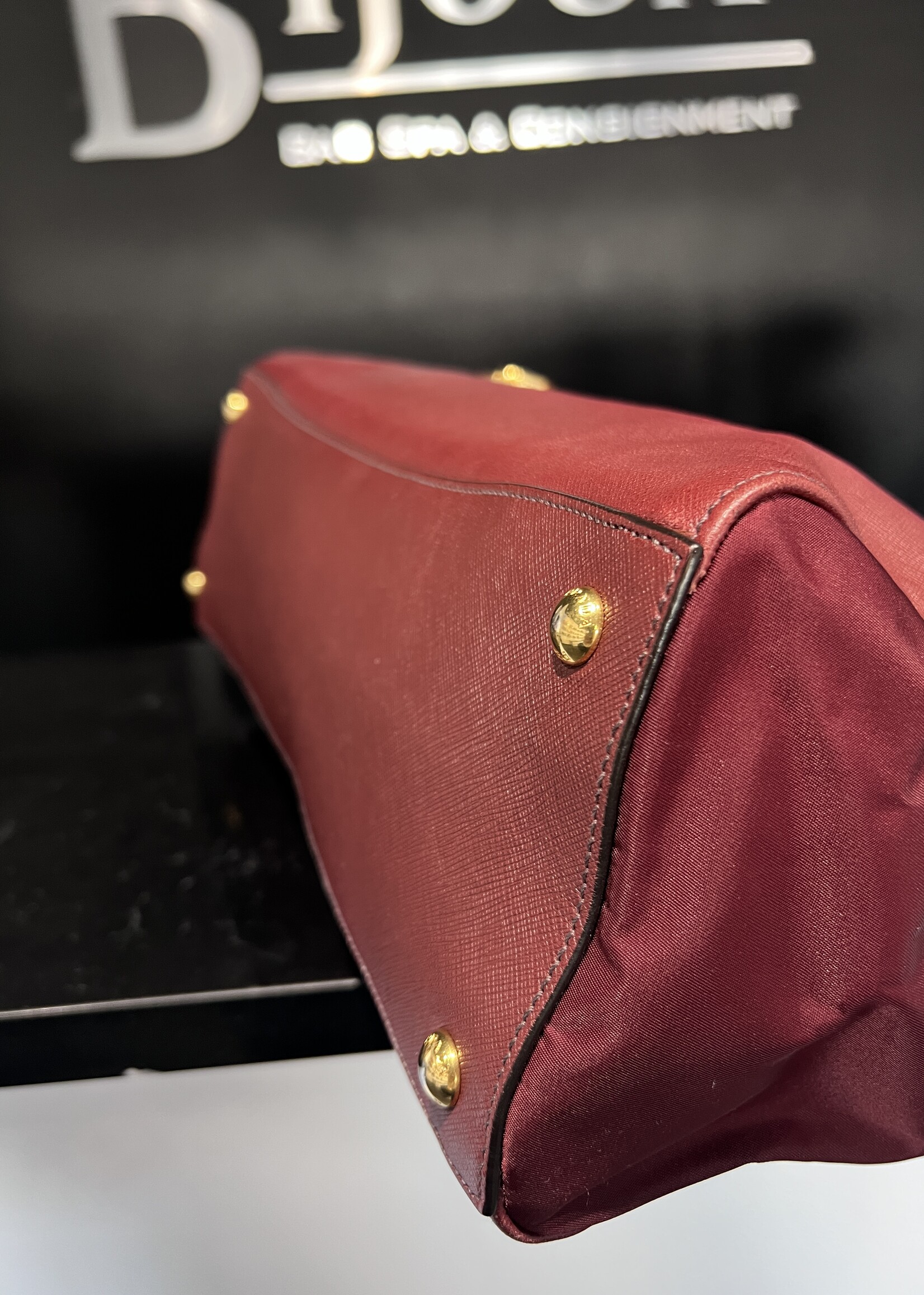 Prada SOLD- Prada Bauletto Amranto Saffiano Tessuto