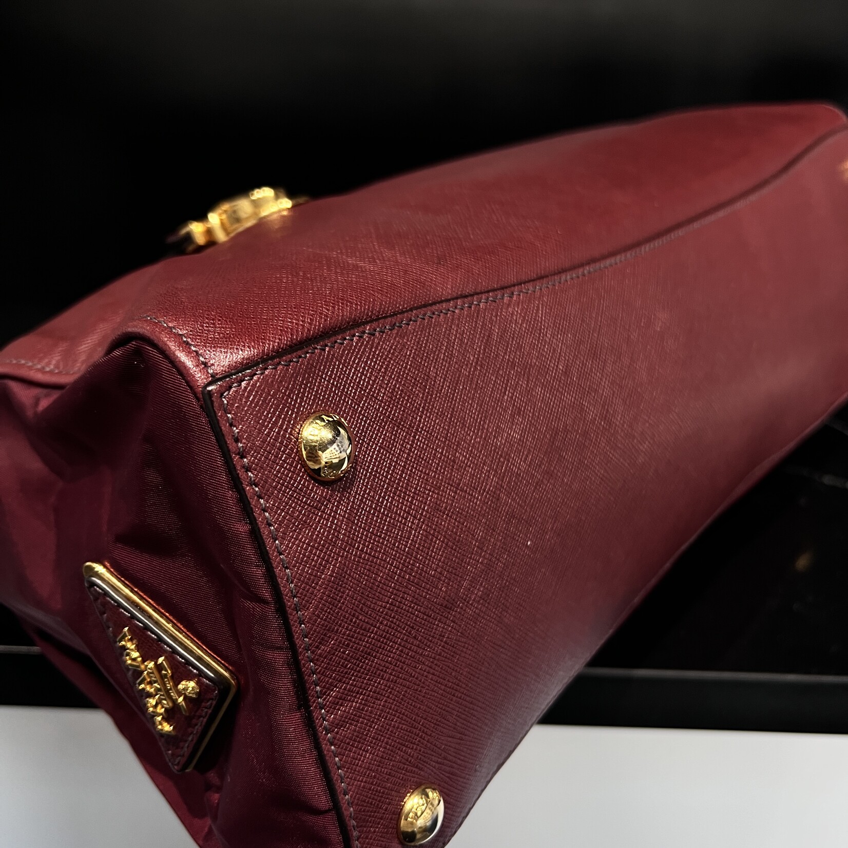 Prada SOLD- Prada Bauletto Amranto Saffiano Tessuto