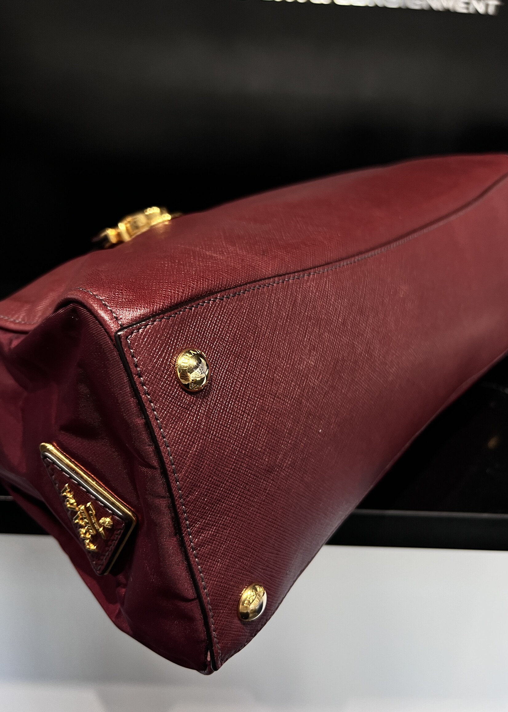 Prada SOLD- Prada Bauletto Amranto Saffiano Tessuto