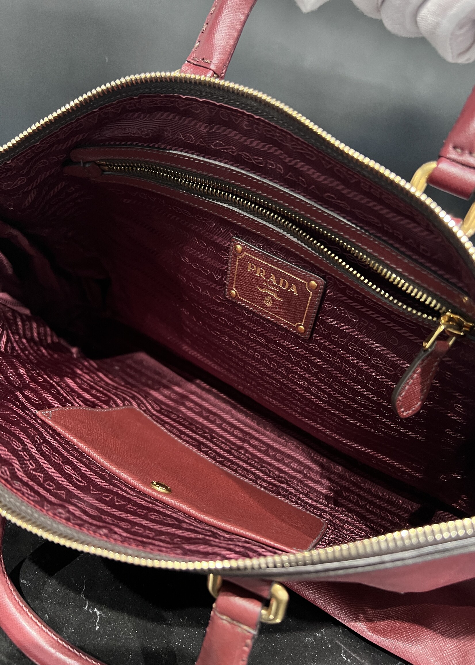 Prada SOLD- Prada Bauletto Amranto Saffiano Tessuto