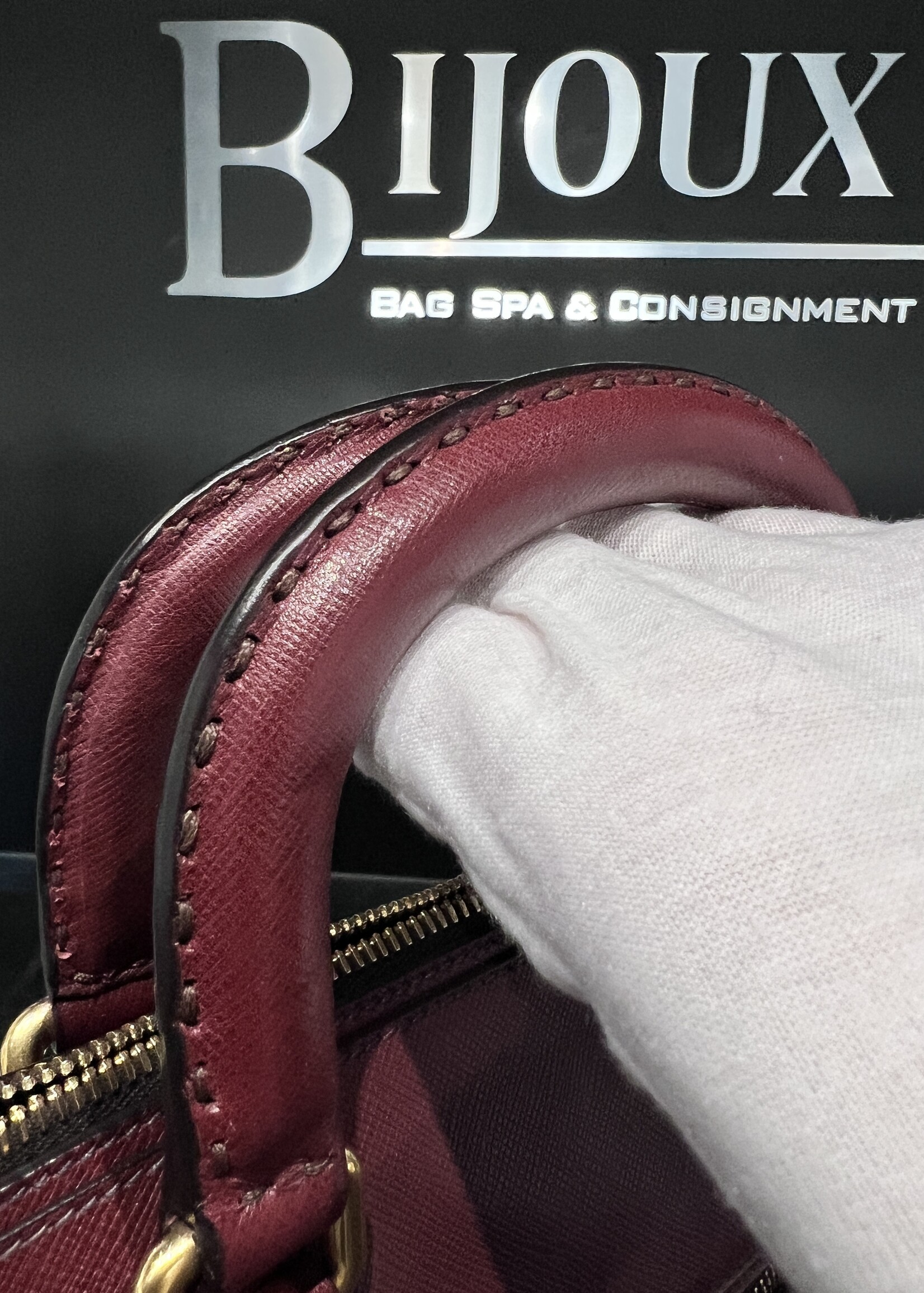 Prada SOLD- Prada Bauletto Amranto Saffiano Tessuto