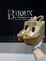 Prada SOLD- Prada Gold Saffiano Leather Wedge - 38