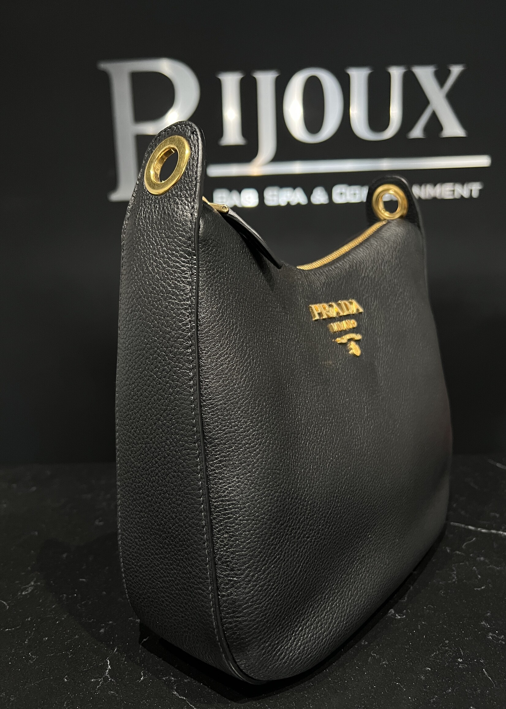 Prada SOLD- Prada Vitello Daino  Messenger Hobo Black