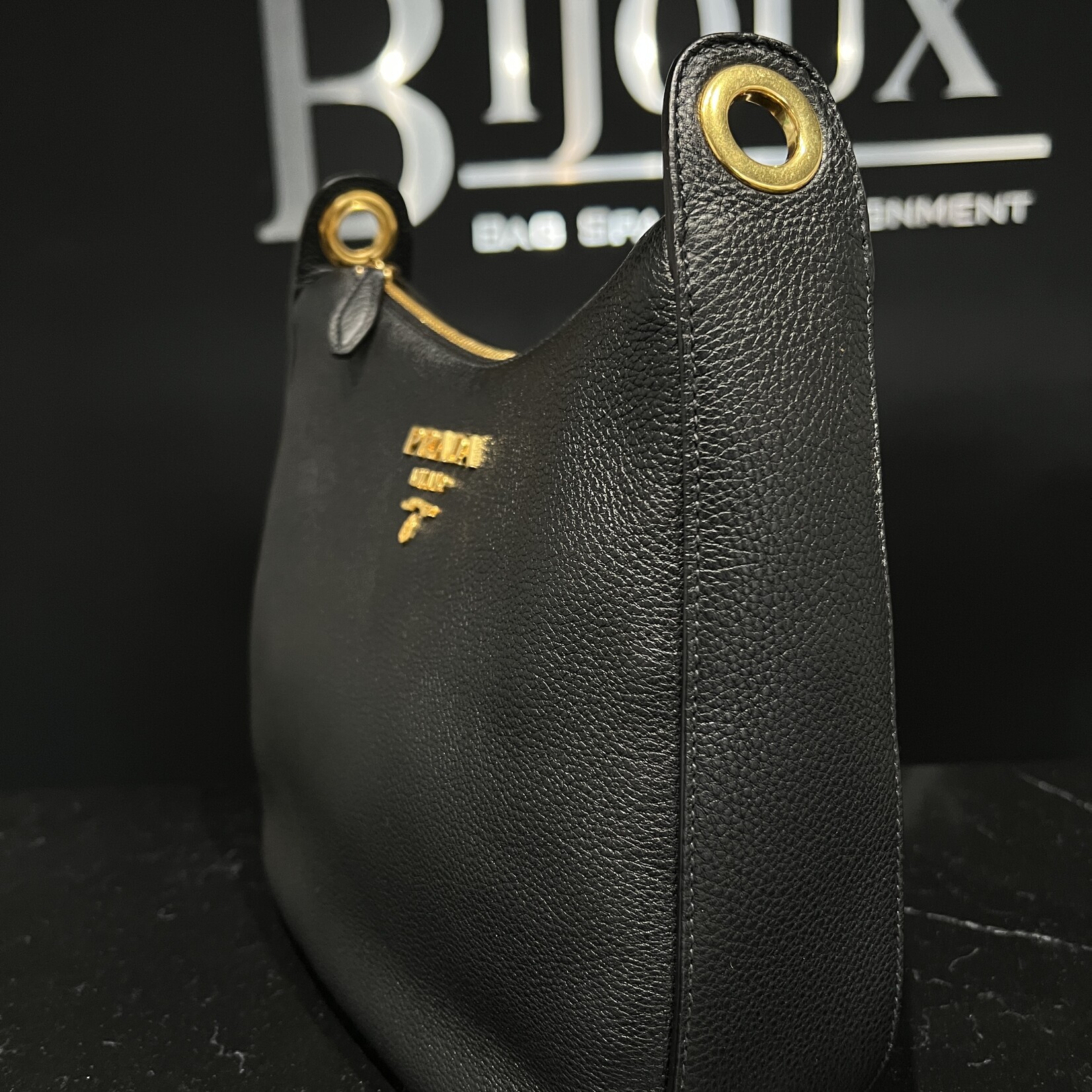 Prada SOLD- Prada Vitello Daino  Messenger Hobo Black
