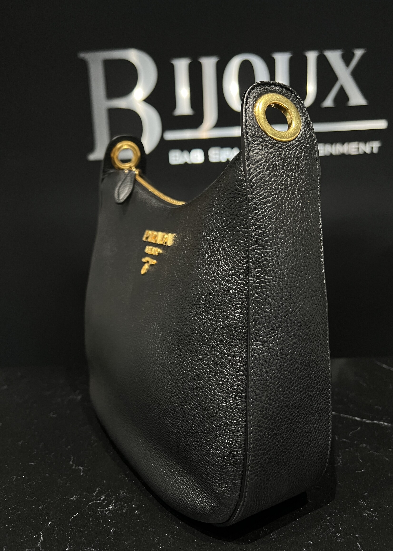 Prada SOLD- Prada Vitello Daino  Messenger Hobo Black