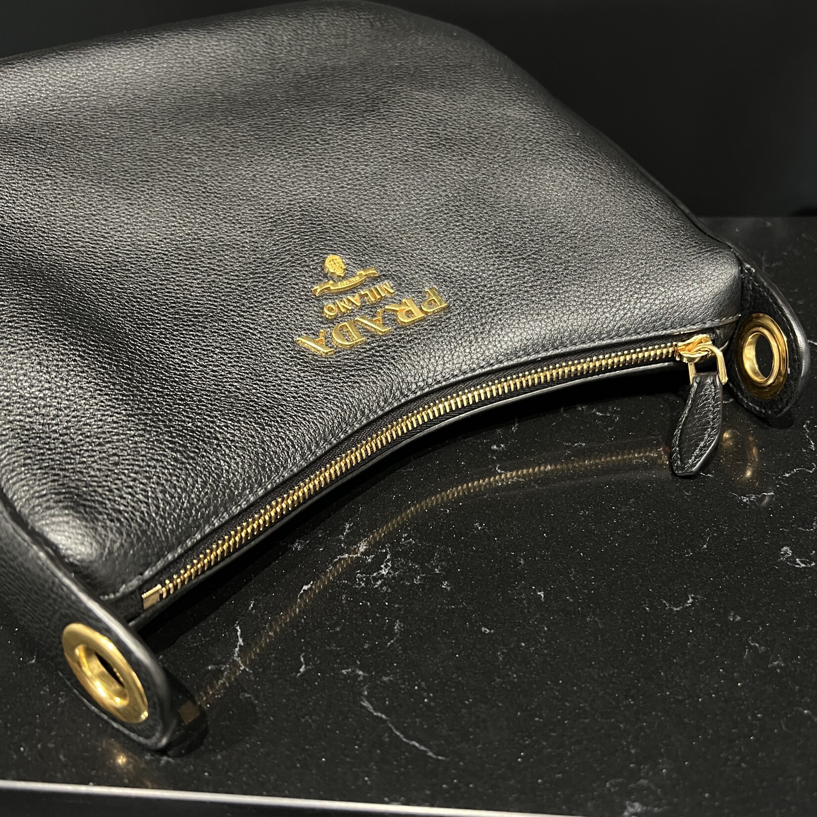 Prada SOLD- Prada Vitello Daino  Messenger Hobo Black