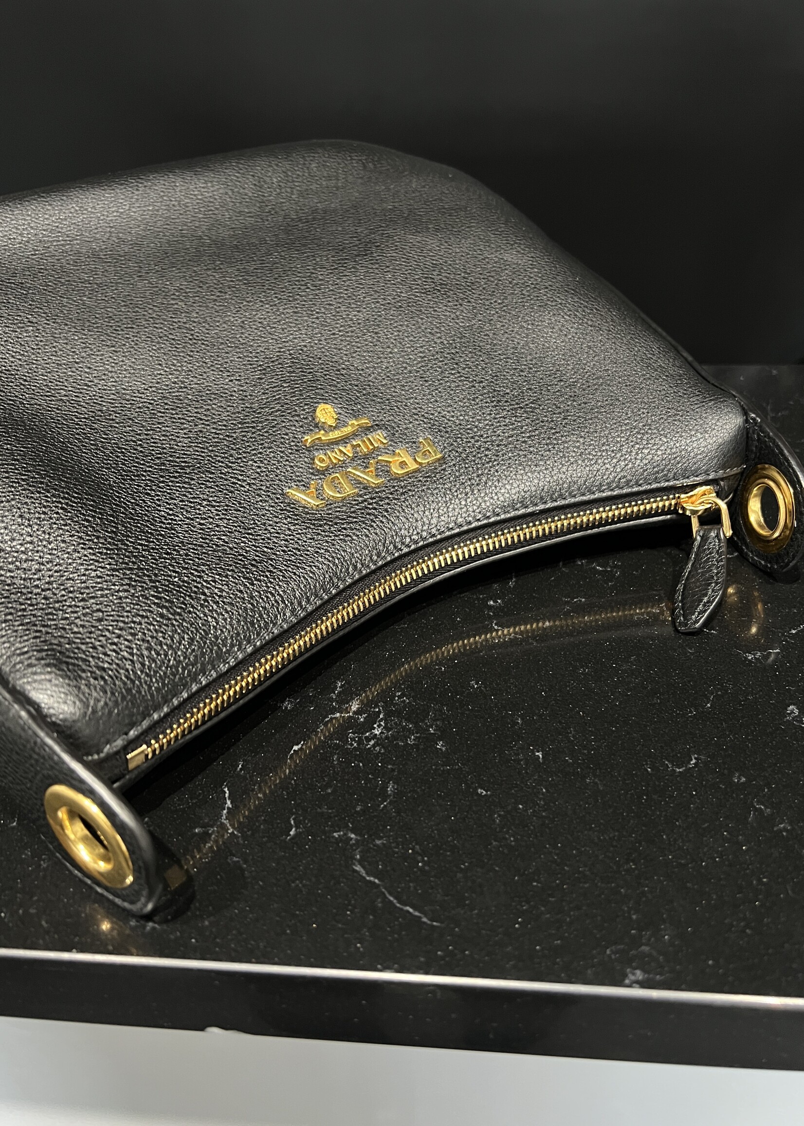 Prada SOLD- Prada Vitello Daino  Messenger Hobo Black